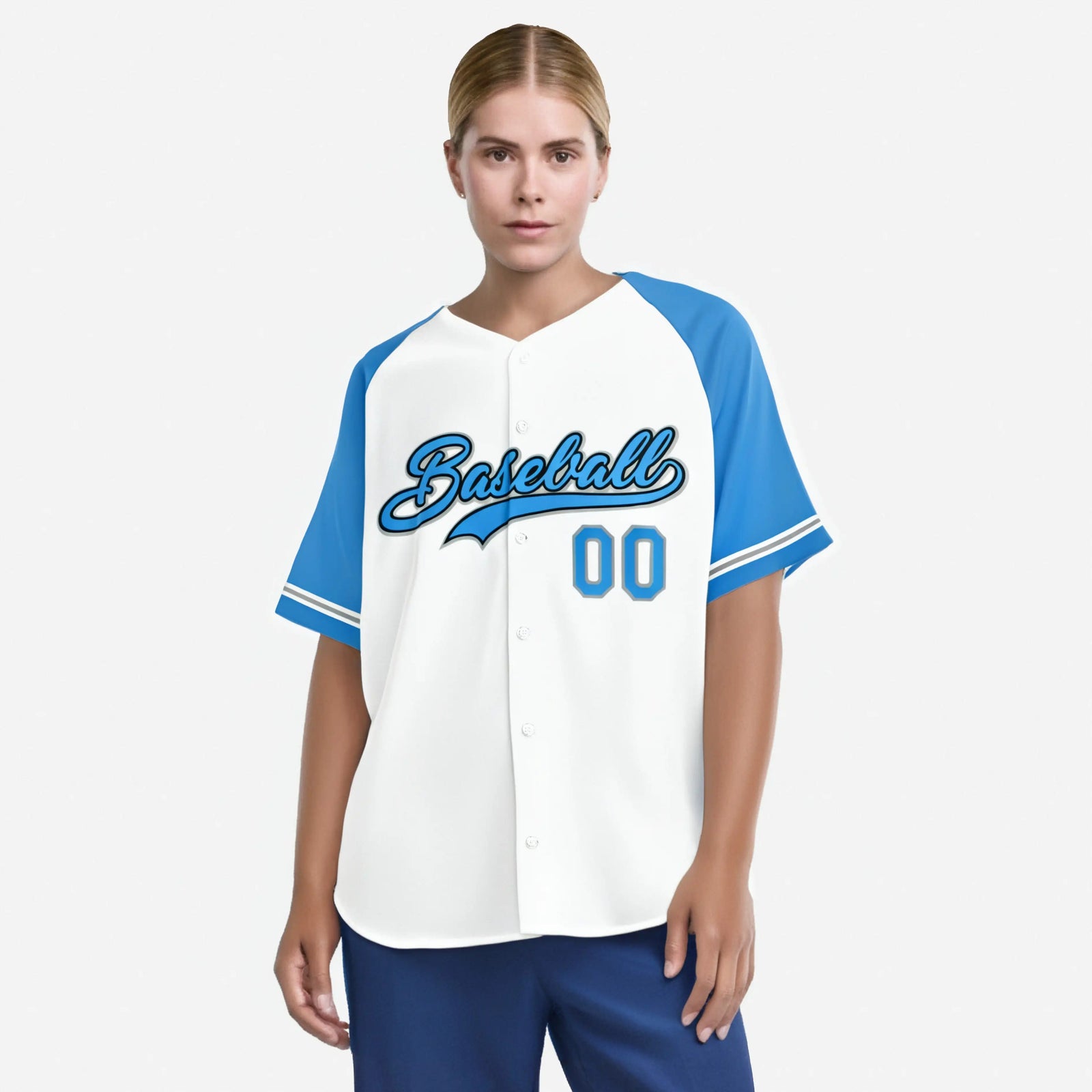 Custom White Light-Blue Authentic Raglan Sleeves Baseball Jersey