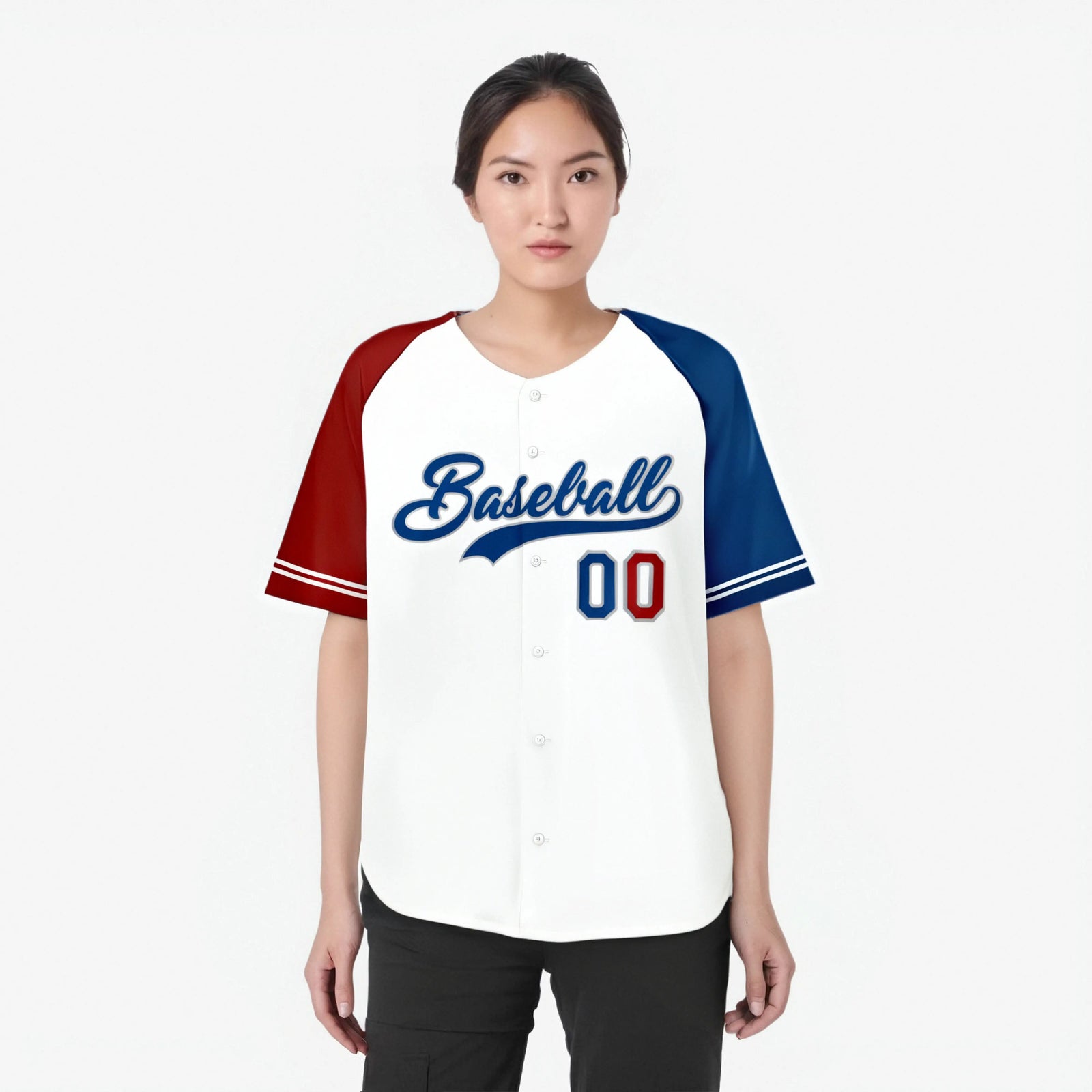 Custom White Red-Blue Authentic Raglan Sleeves Baseball Jersey