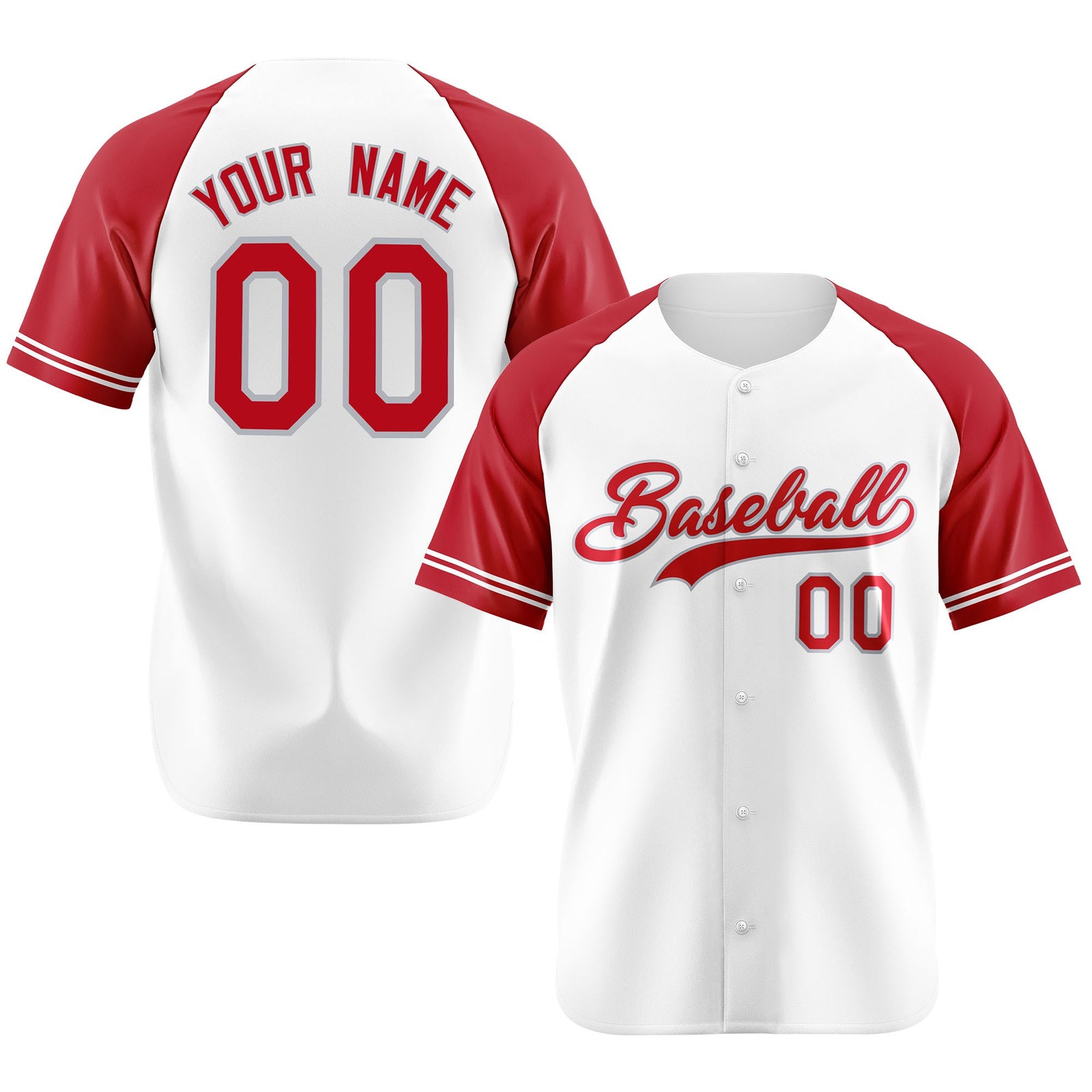 Custom White Red Authentic Raglan Sleeves Baseball Jersey