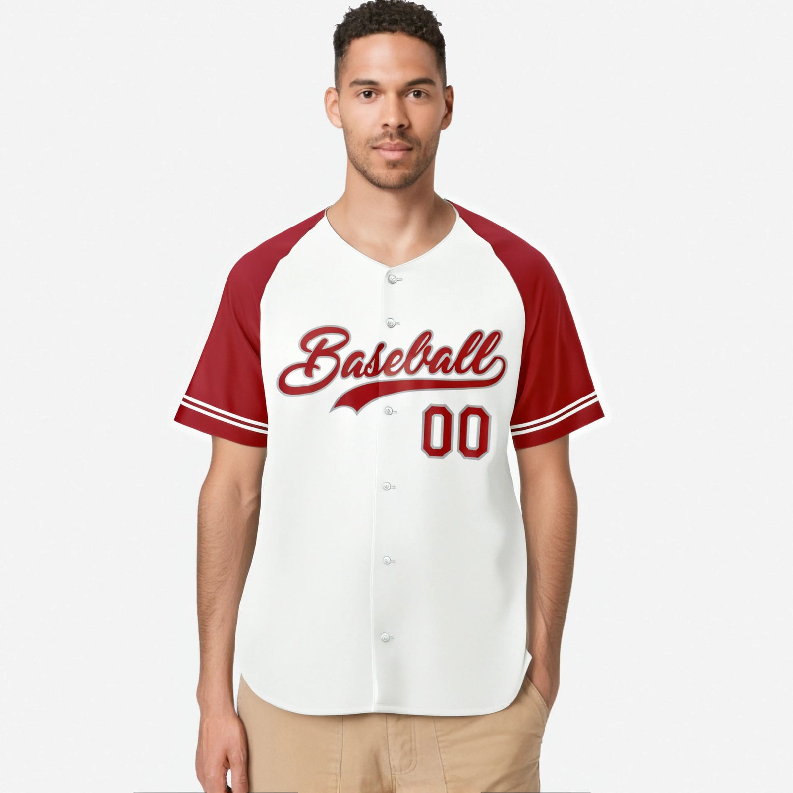 Custom White Red Authentic Raglan Sleeves Baseball Jersey