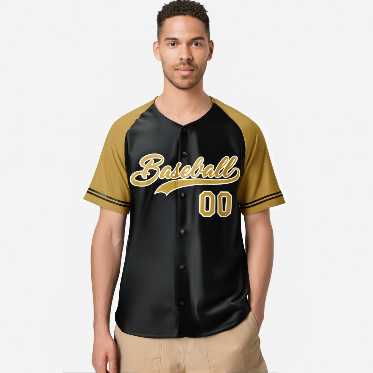 Custom Black Gold Authentic Raglan Sleeves Baseball Jersey