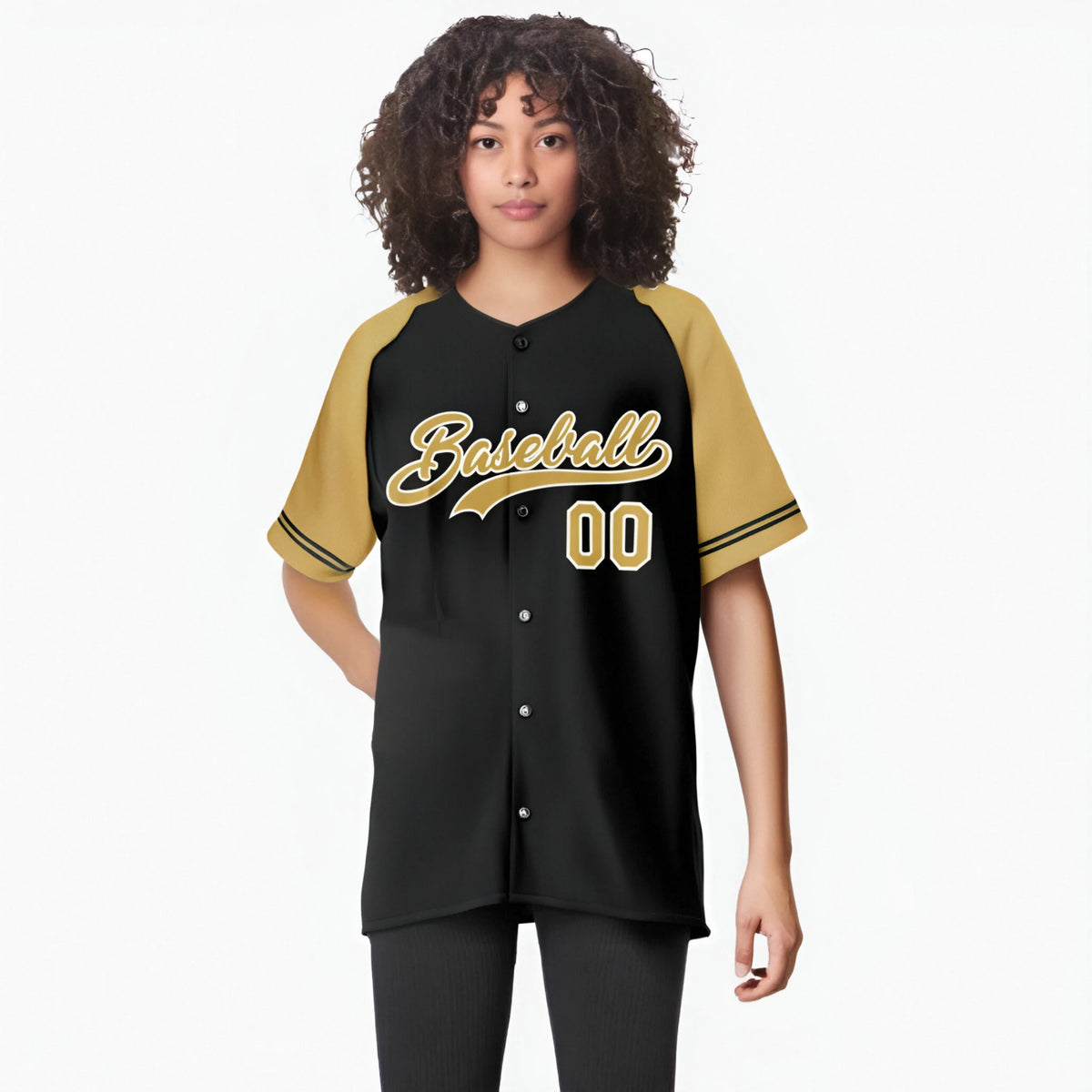 Custom Black Gold Authentic Raglan Sleeves Baseball Jersey