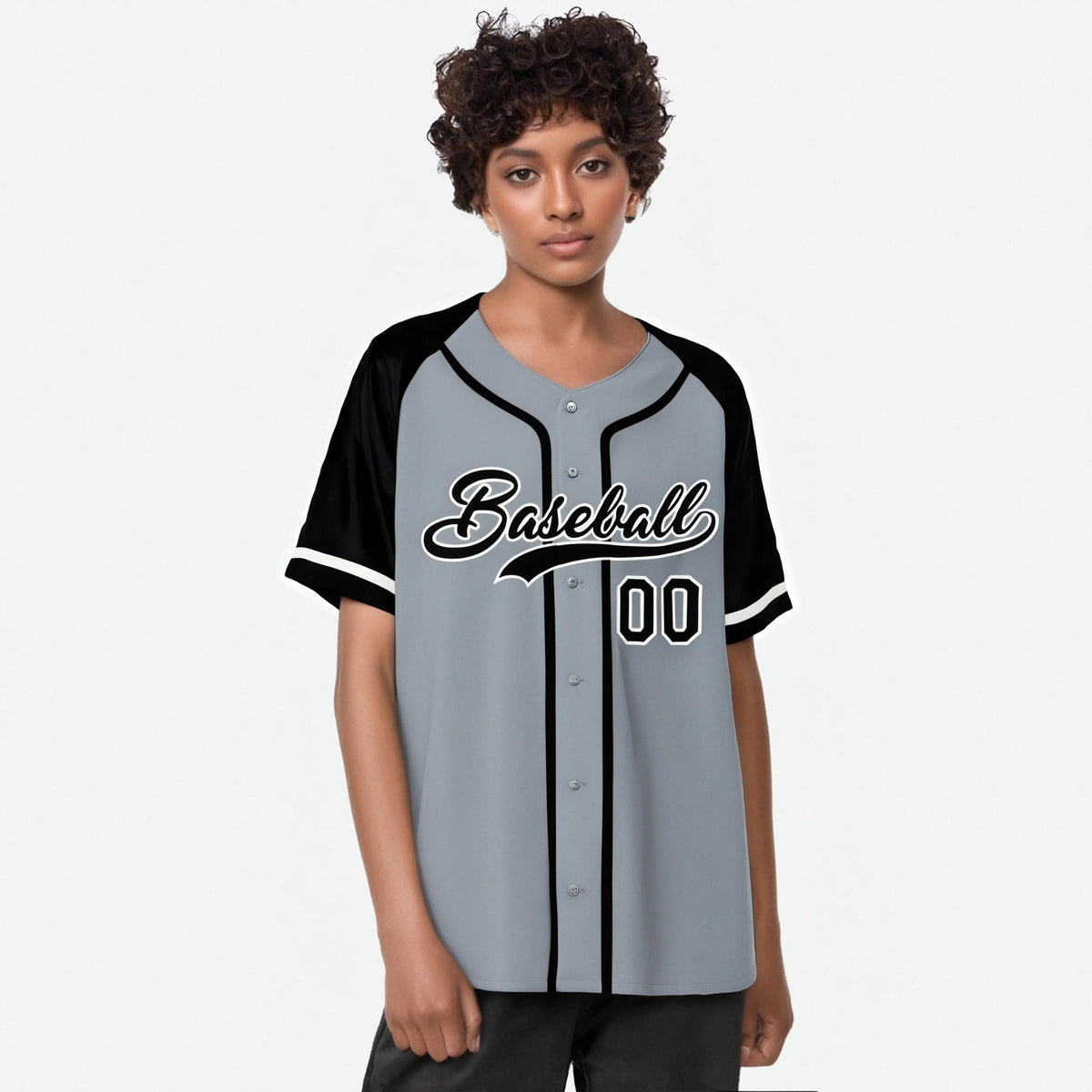 Custom Gray Black Authentic Raglan Sleeves Baseball Jersey
