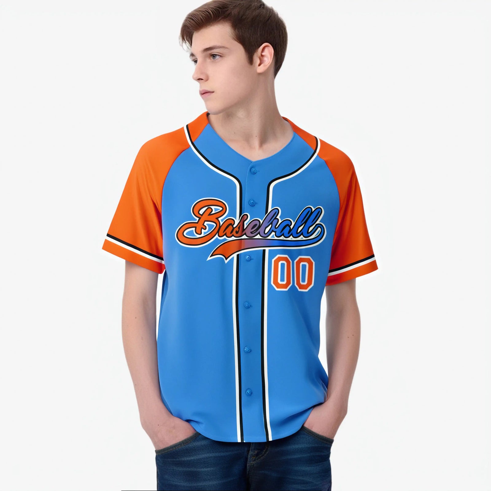Custom Powder Blue Orange Authentic Raglan Sleeves Baseball Jersey