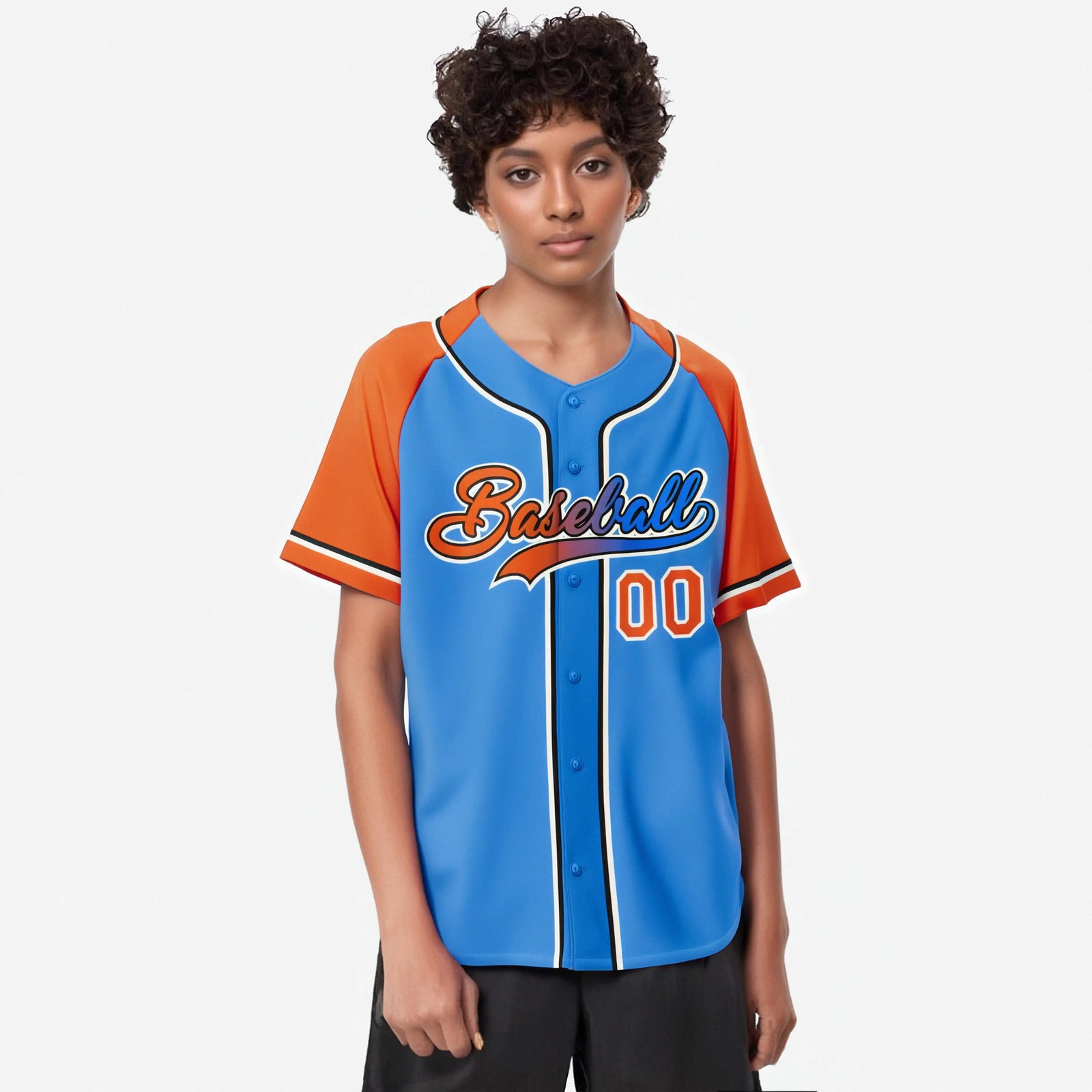 Custom Powder Blue Orange Authentic Raglan Sleeves Baseball Jersey