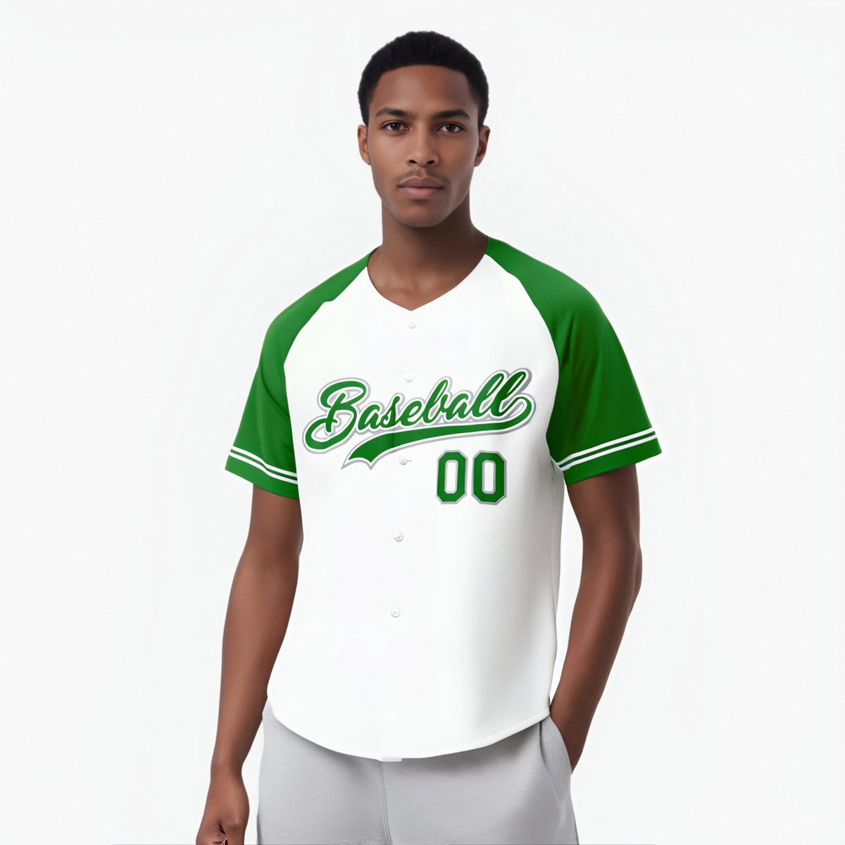Custom White Kelly Green Authentic Raglan Sleeves Baseball Jersey