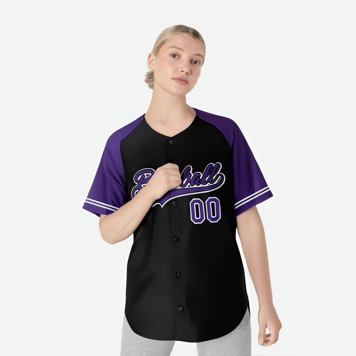 Custom Black Purple Authentic Raglan Sleeves Baseball Jersey
