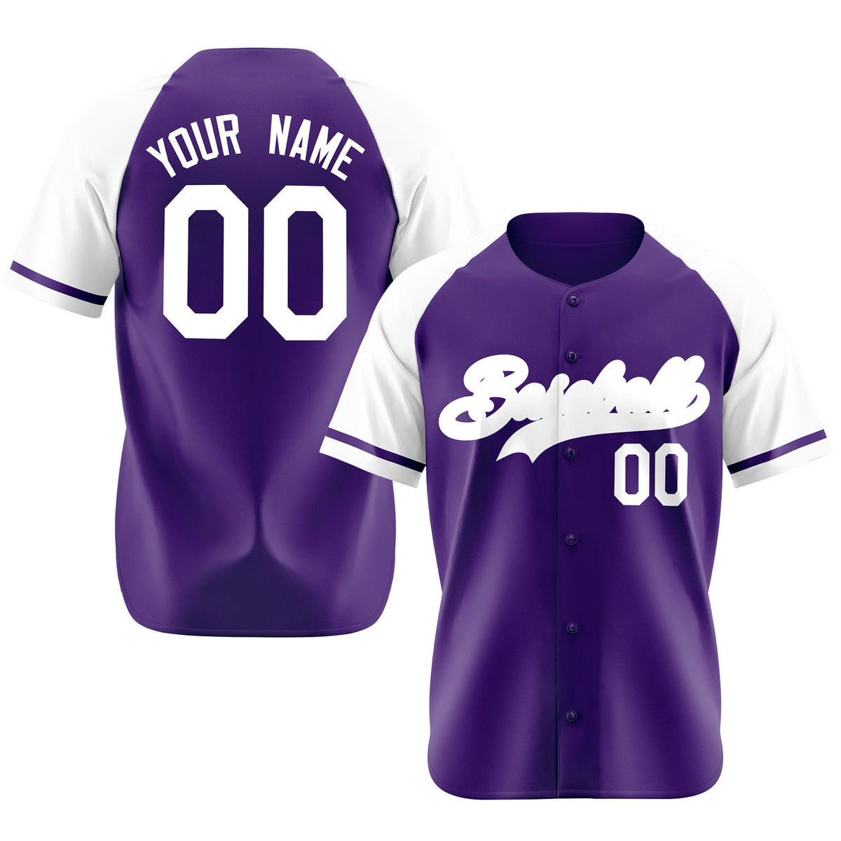 Custom Purple White Authentic Raglan Sleeves Baseball Jersey