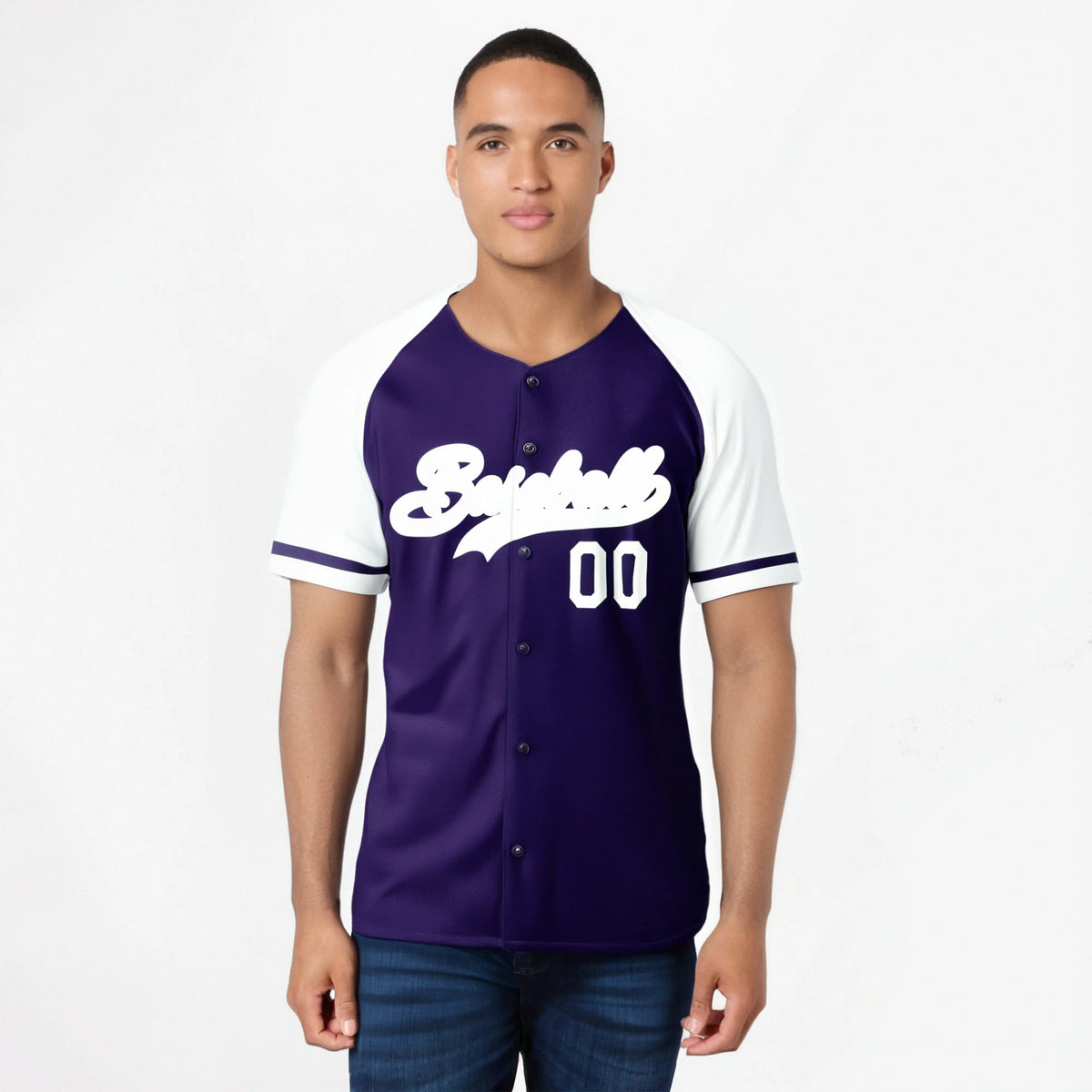 Custom Purple White Authentic Raglan Sleeves Baseball Jersey