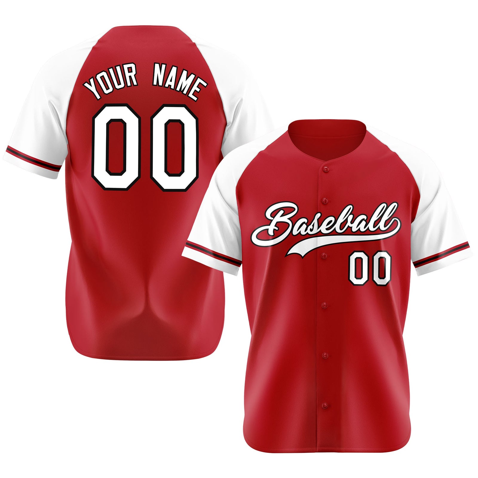 Custom Red White Authentic Raglan Sleeves Baseball Jersey