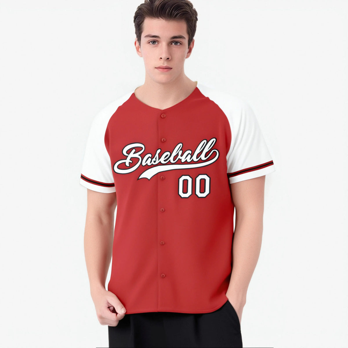 Custom Red White Authentic Raglan Sleeves Baseball Jersey