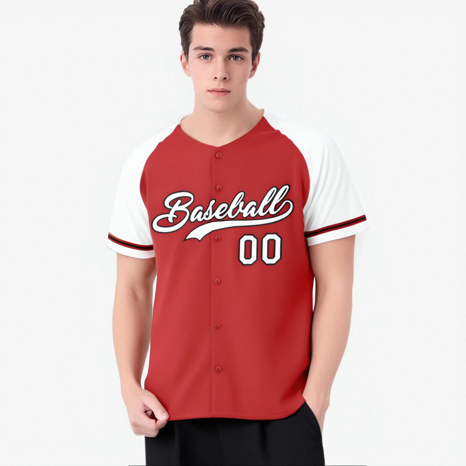 Custom Red White Authentic Raglan Sleeves Baseball Jersey