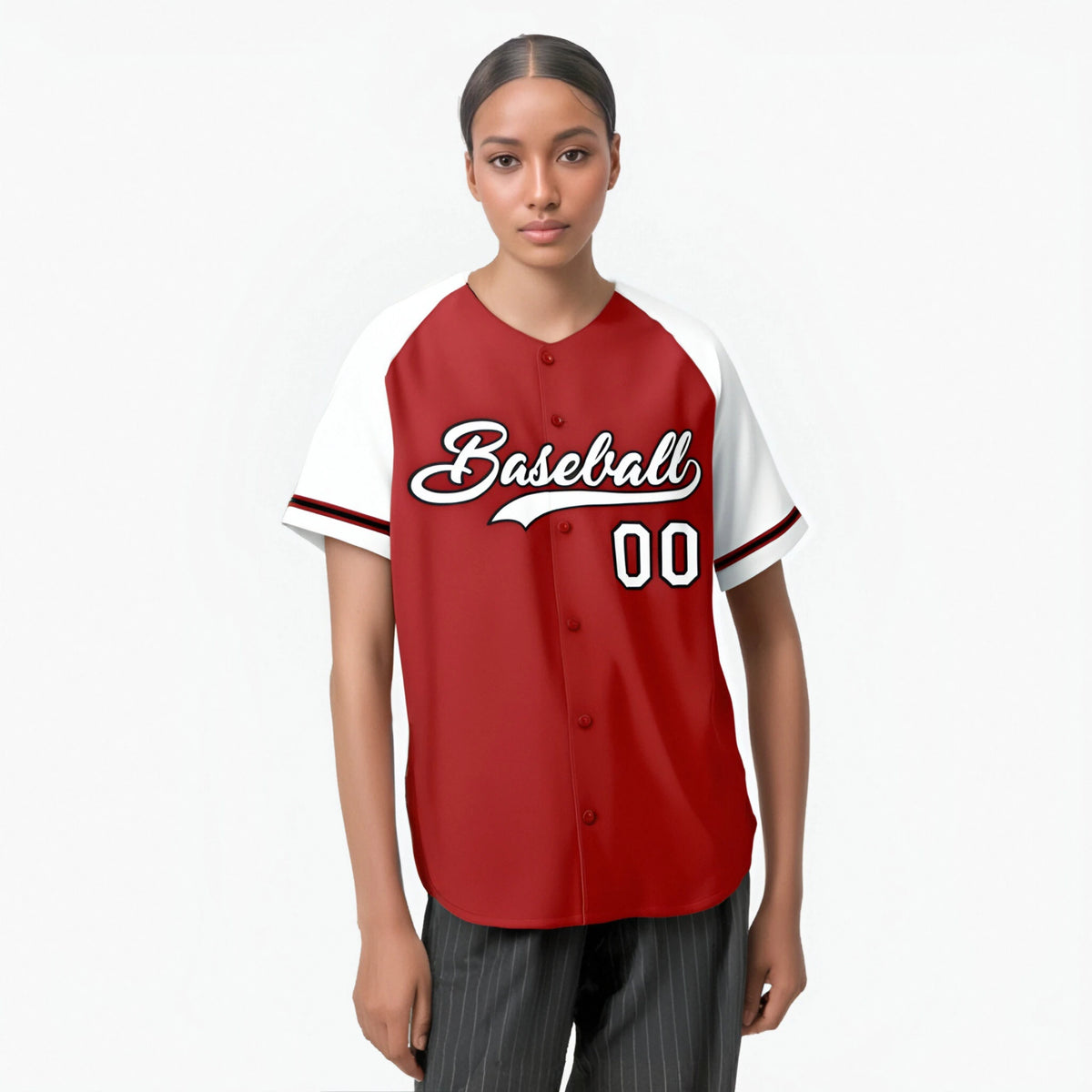 Custom Red White Authentic Raglan Sleeves Baseball Jersey