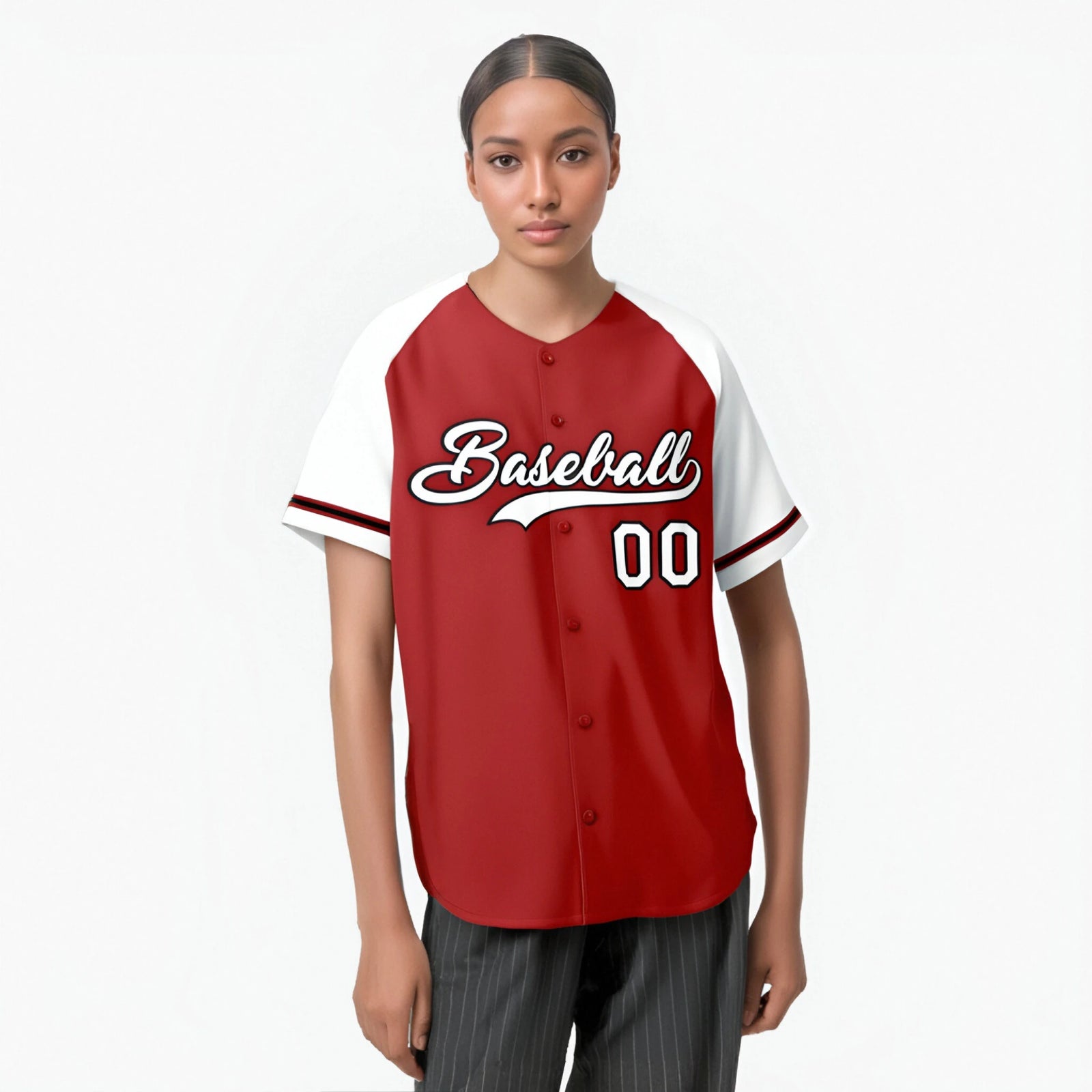 Custom Red White Authentic Raglan Sleeves Baseball Jersey
