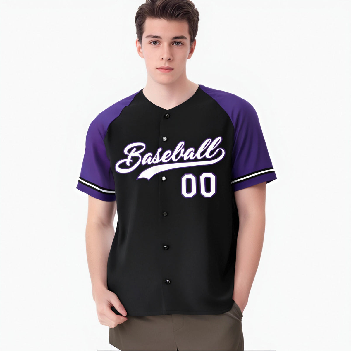 Custom Black Purple White Authentic Raglan Sleeves Baseball Jersey