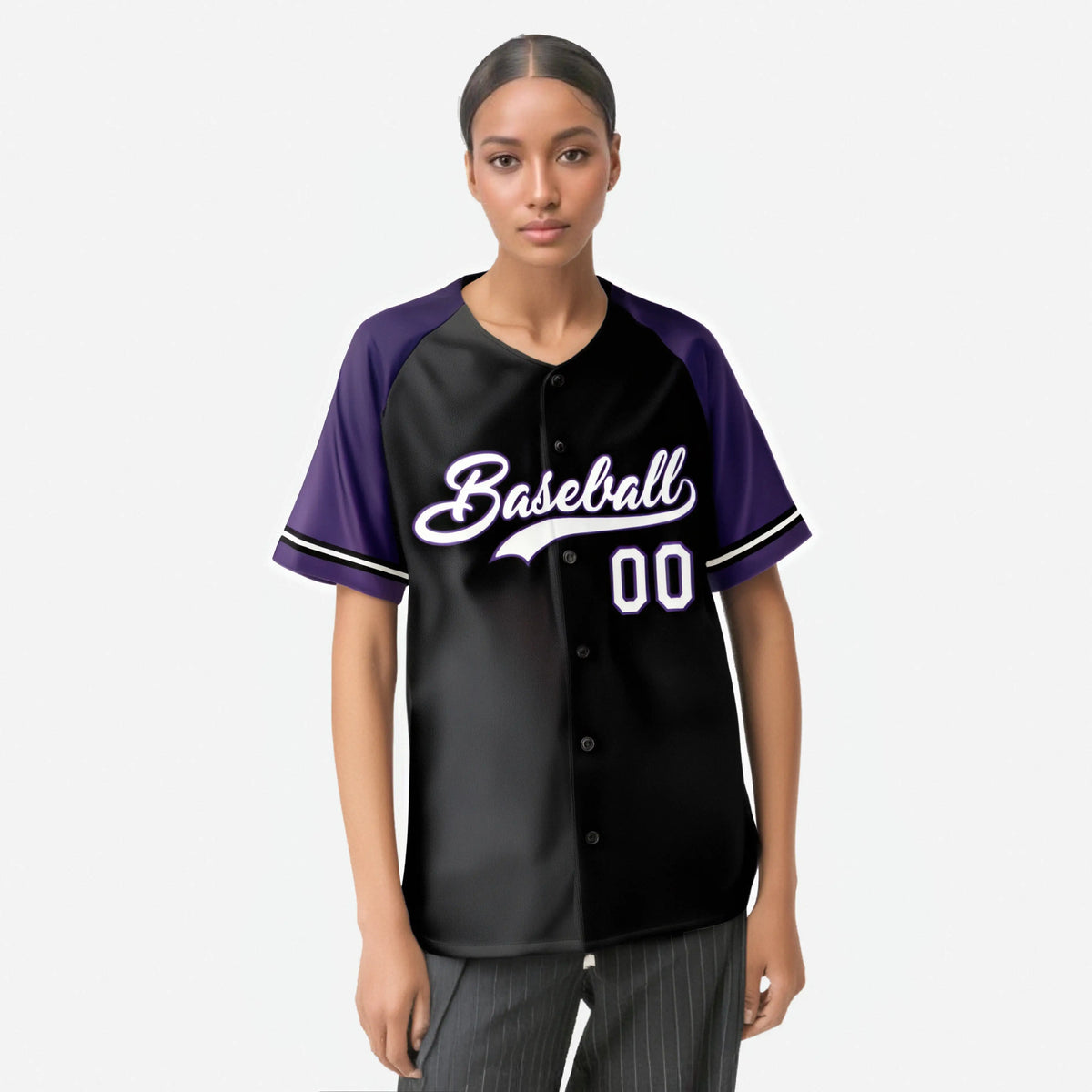 Custom Black Purple White Authentic Raglan Sleeves Baseball Jersey
