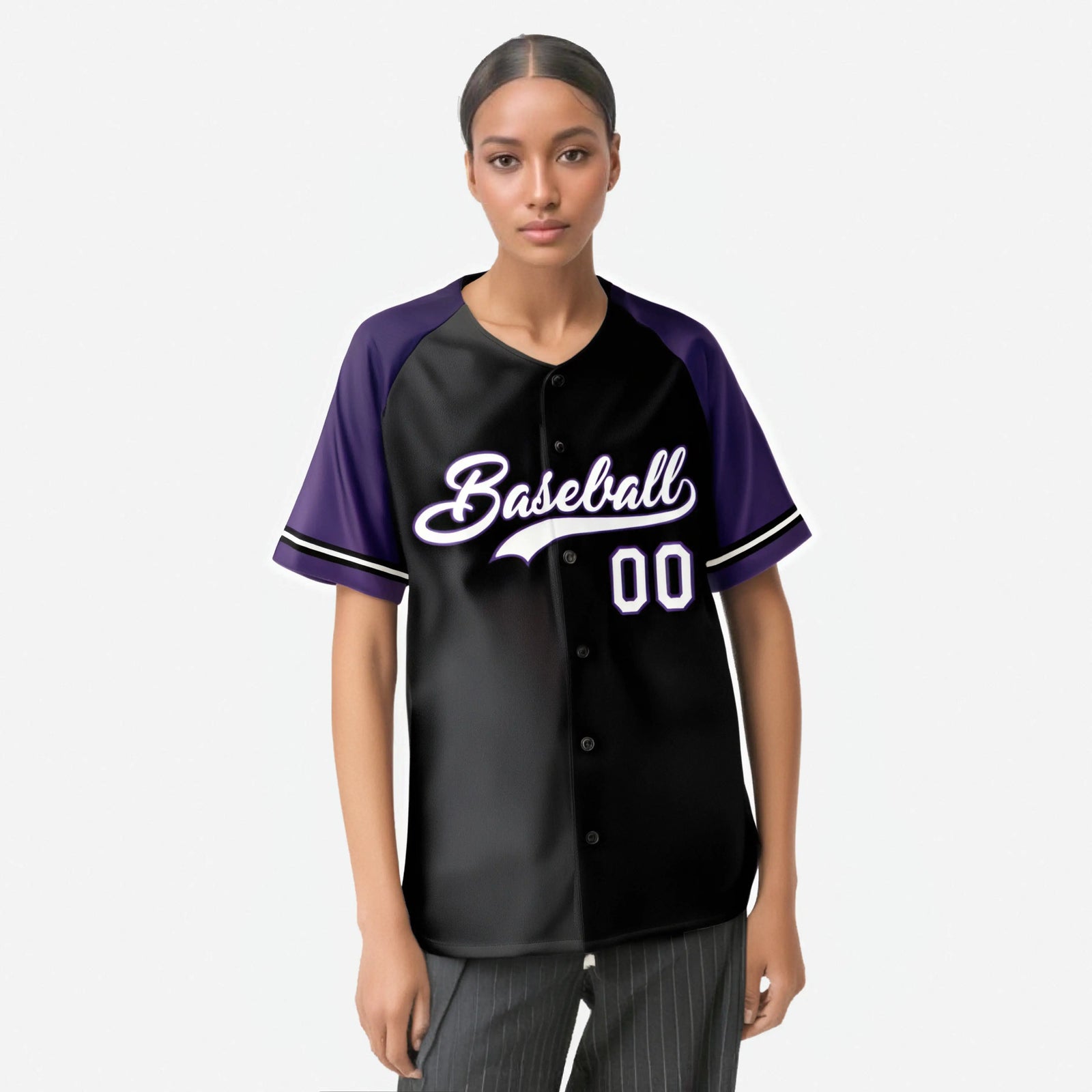 Custom Black Purple White Authentic Raglan Sleeves Baseball Jersey