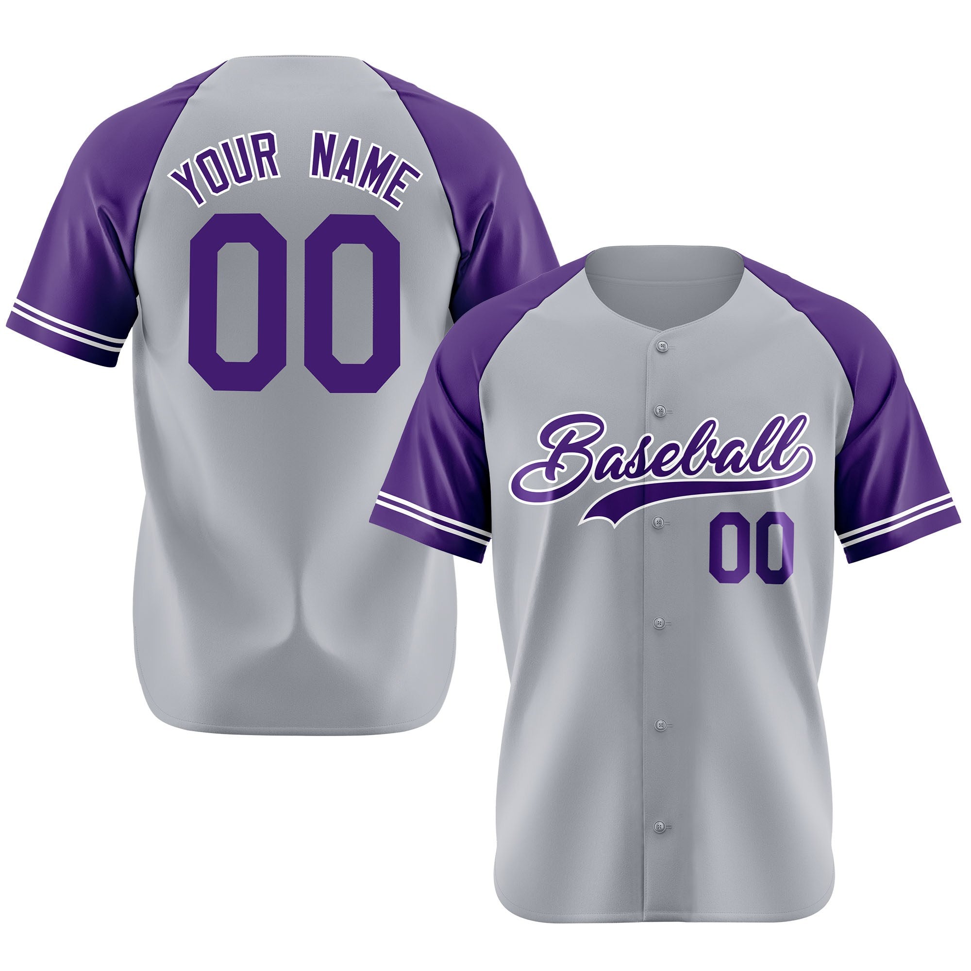 Custom Gray Purple Authentic Raglan Sleeves Baseball Jersey