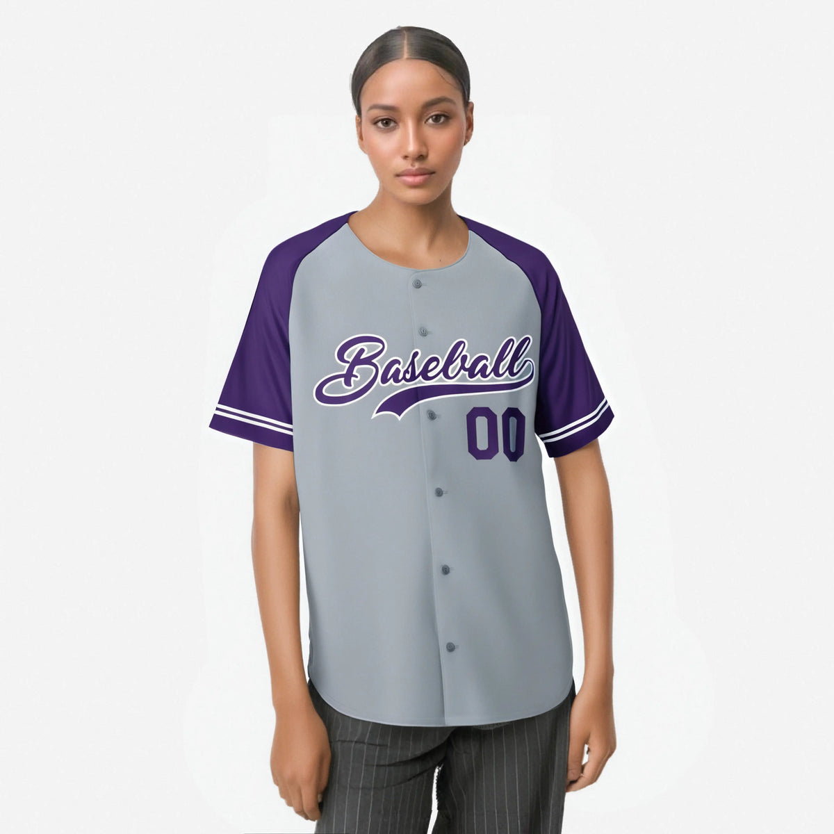 Custom Gray Purple Authentic Raglan Sleeves Baseball Jersey