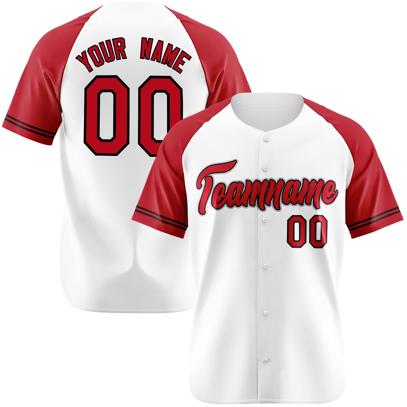 Custom White Red Authentic Raglan Sleeves Baseball Jersey