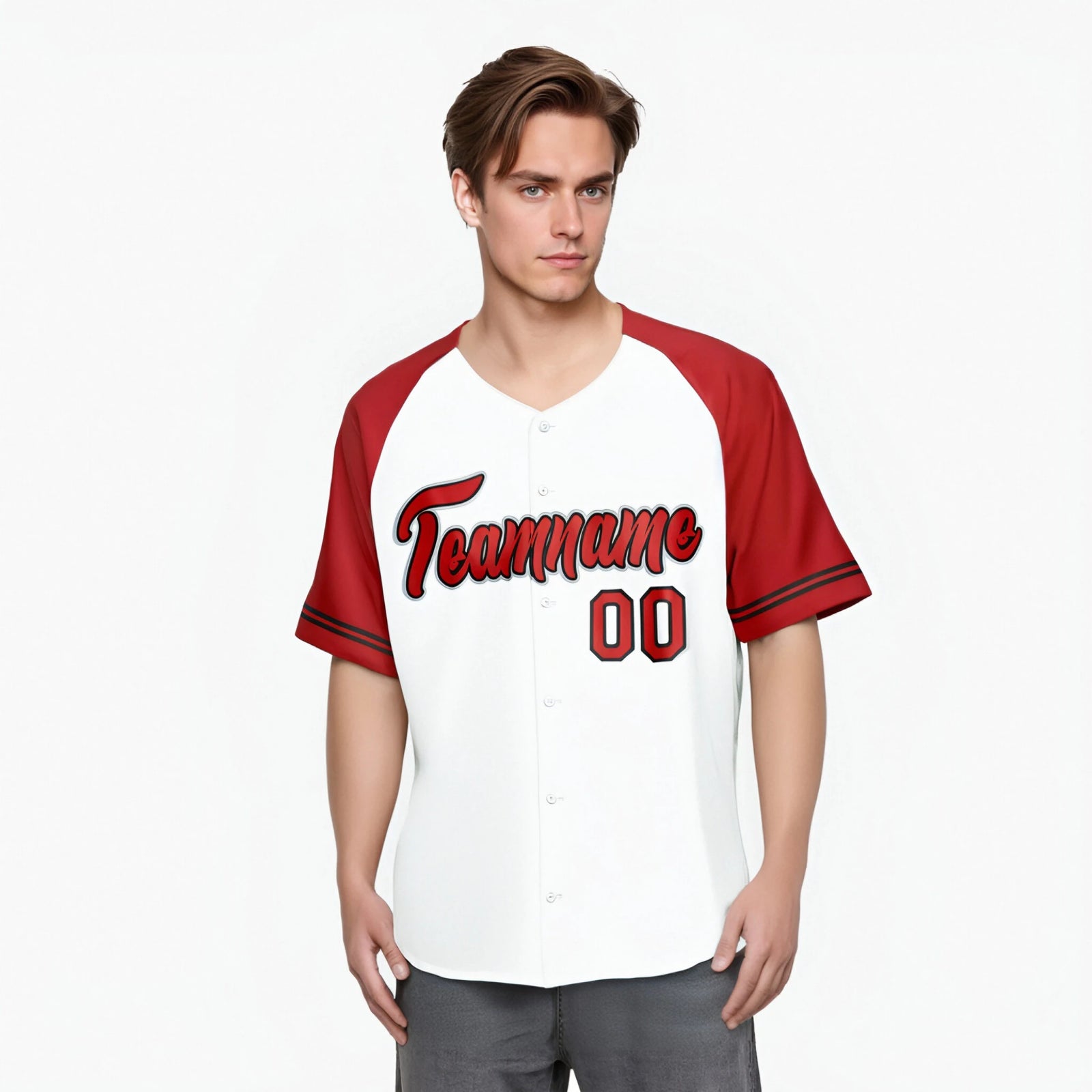 Custom White Red Authentic Raglan Sleeves Baseball Jersey
