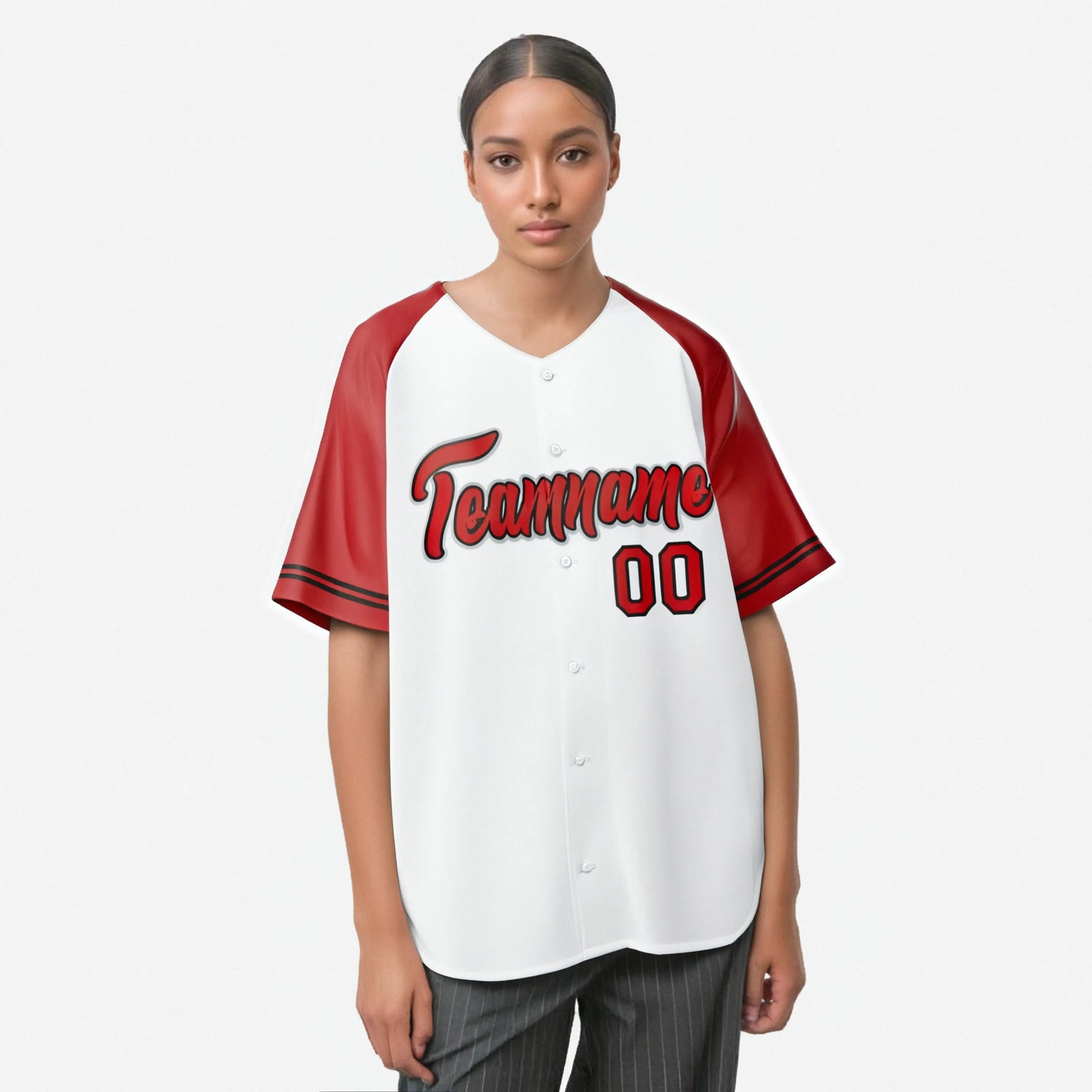 Custom White Red Authentic Raglan Sleeves Baseball Jersey