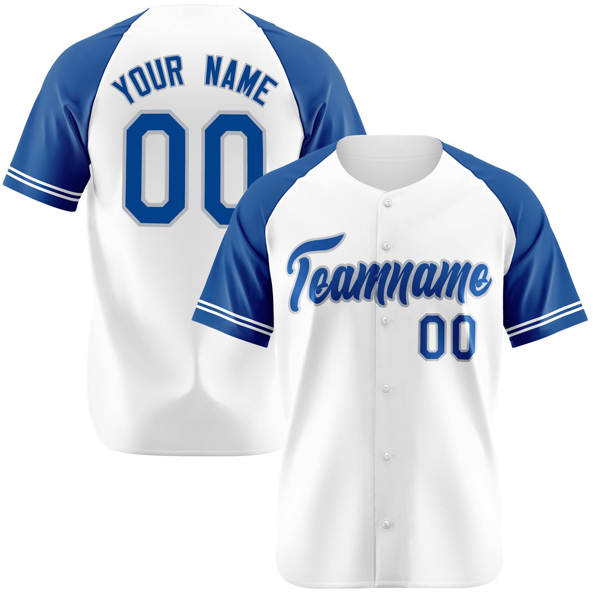 Custom White Royal Blue Authentic Raglan Sleeves Baseball Jersey