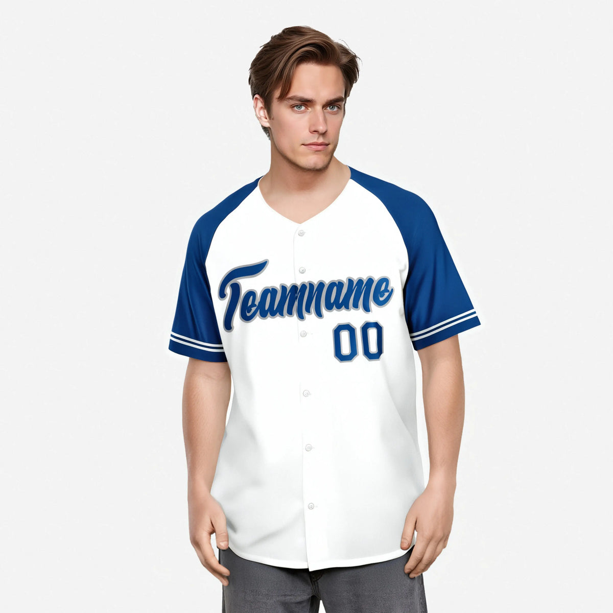 Custom White Royal Blue Authentic Raglan Sleeves Baseball Jersey