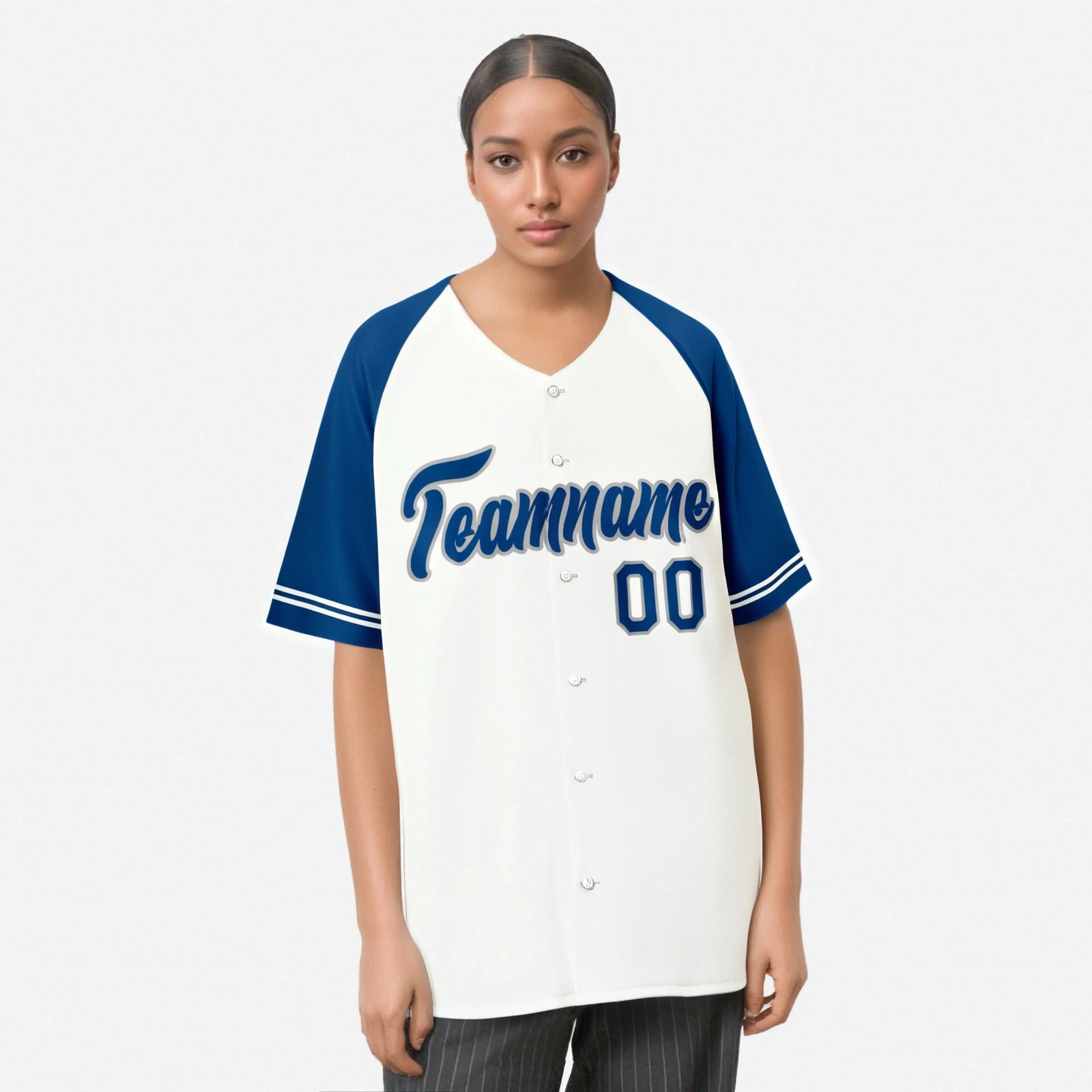 Custom White Royal Blue Authentic Raglan Sleeves Baseball Jersey