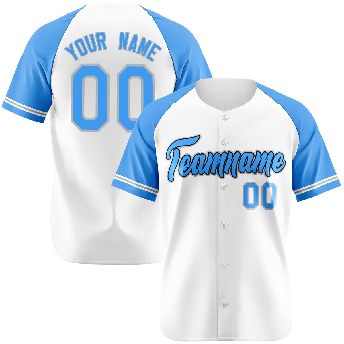 Custom White Light-Blue Authentic Raglan Sleeves Baseball Jersey