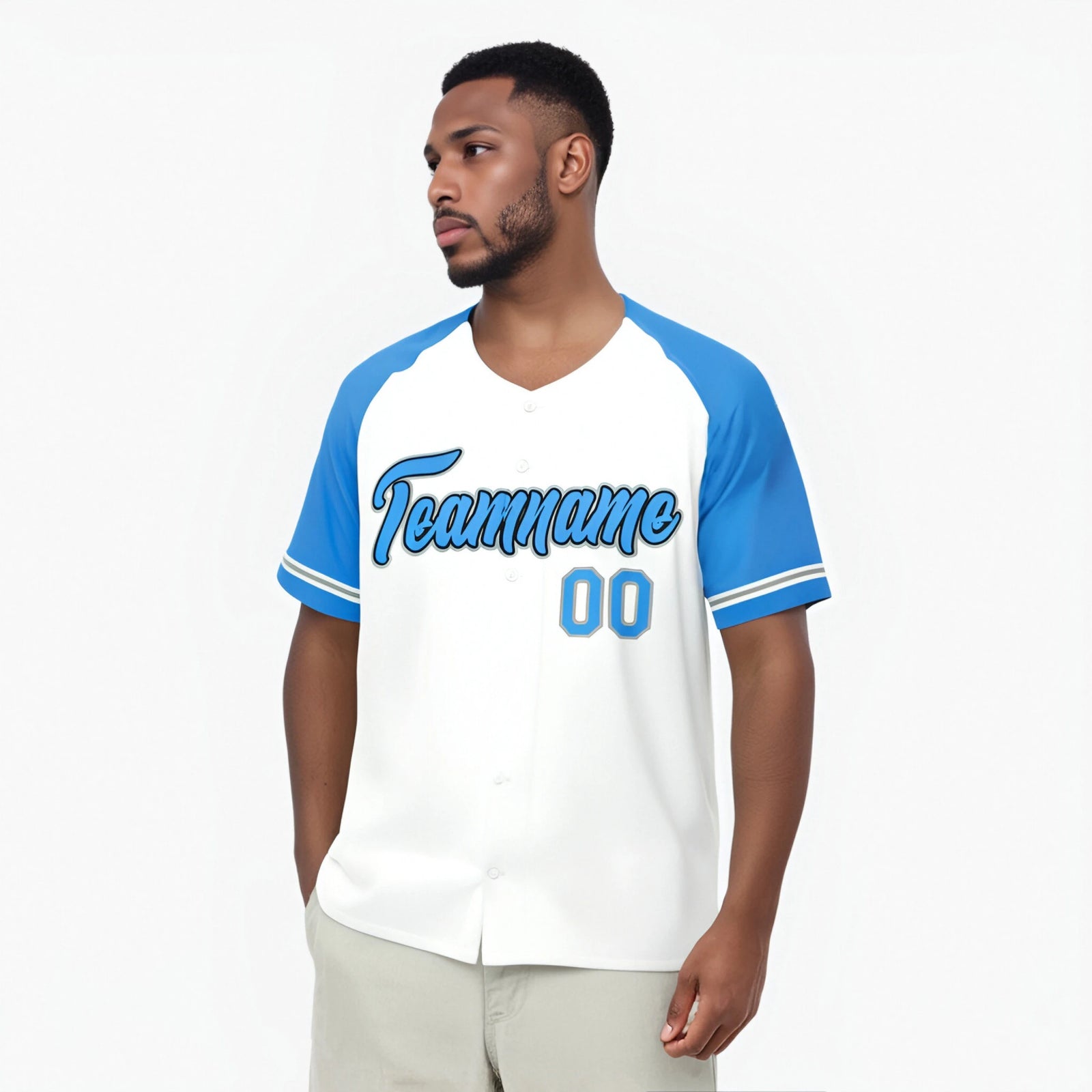 Custom White Light-Blue Authentic Raglan Sleeves Baseball Jersey