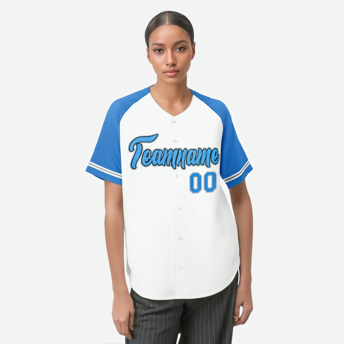 Custom White Light-Blue Authentic Raglan Sleeves Baseball Jersey
