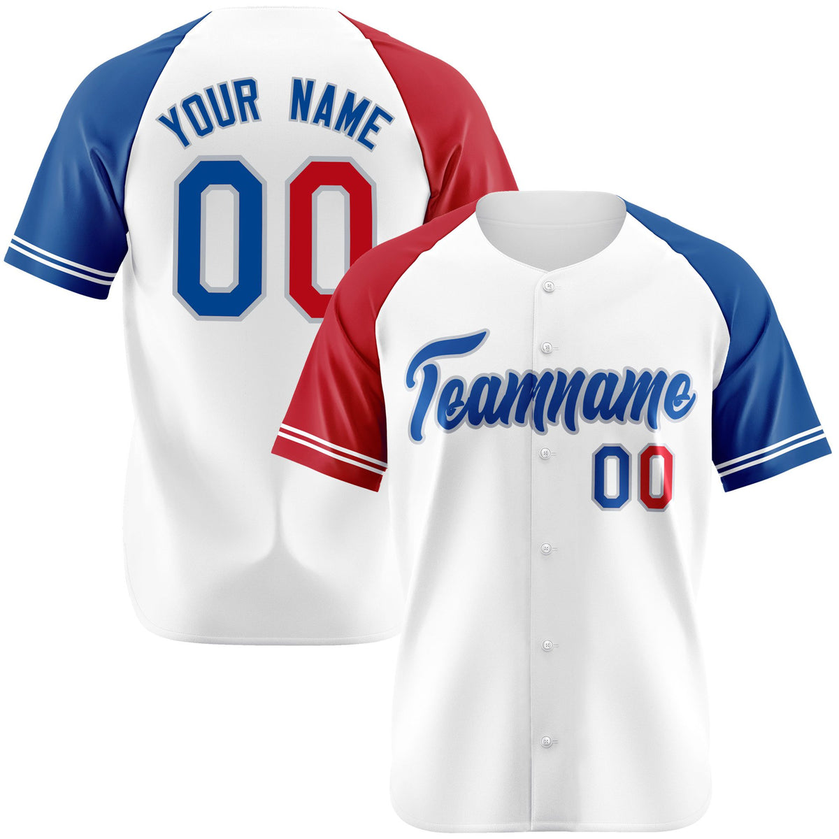 Custom White Red-Blue Authentic Raglan Sleeves Baseball Jersey