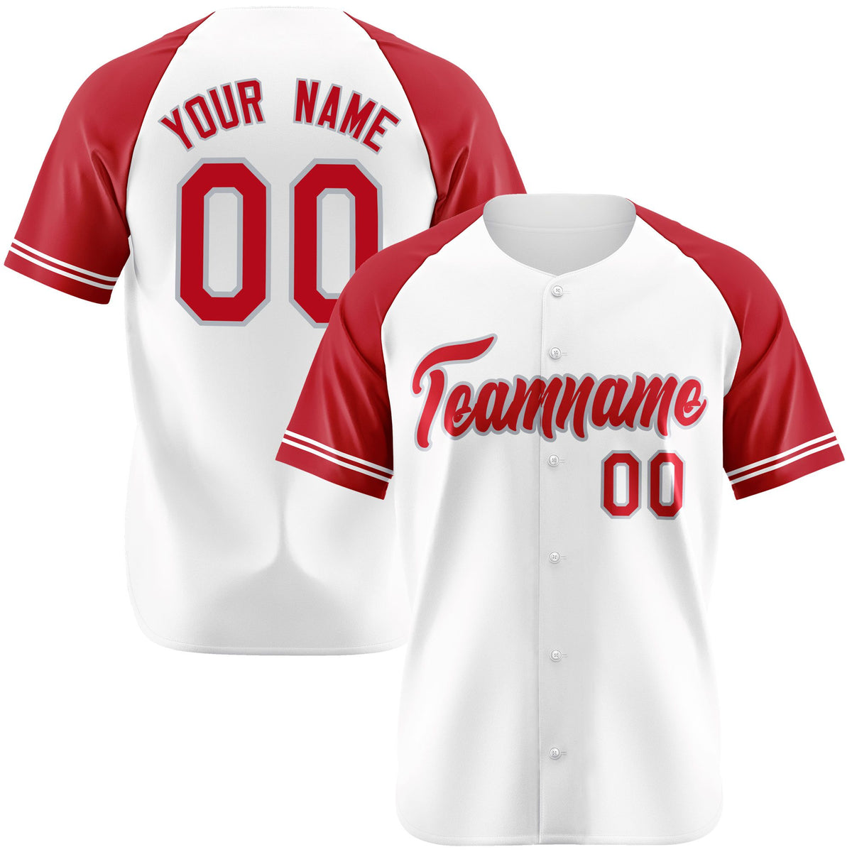 Custom White Red Authentic Raglan Sleeves Baseball Jersey