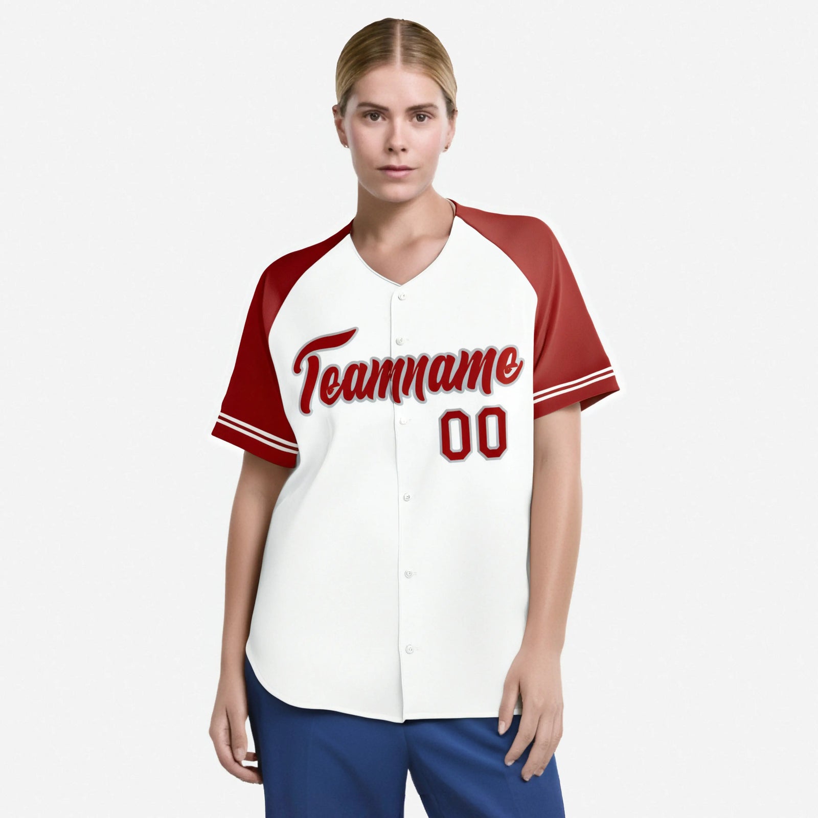 Custom White Red Authentic Raglan Sleeves Baseball Jersey