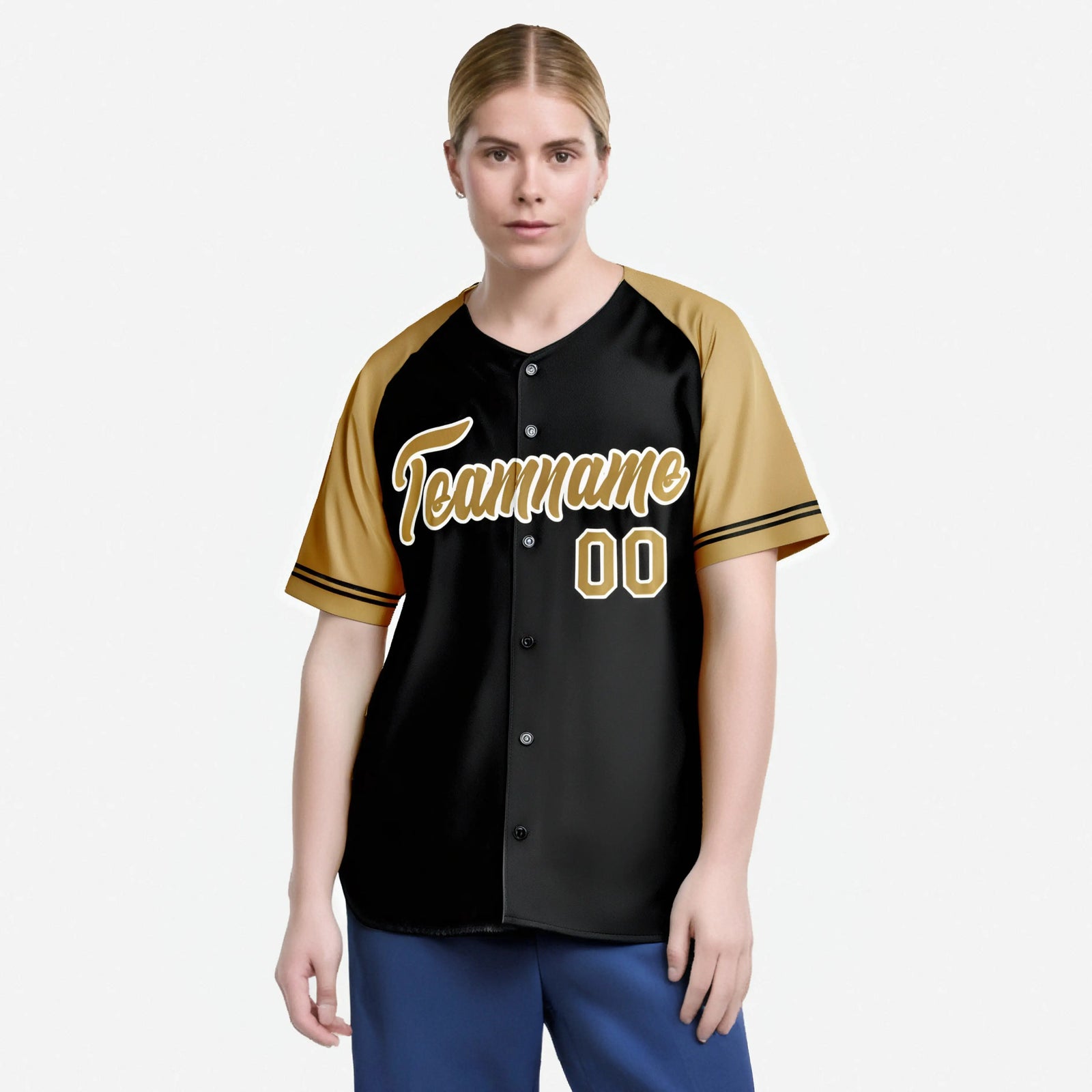 Custom Black Gold Authentic Raglan Sleeves Baseball Jersey