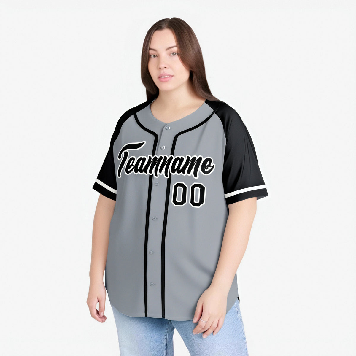 Custom Gray Black Authentic Raglan Sleeves Baseball Jersey