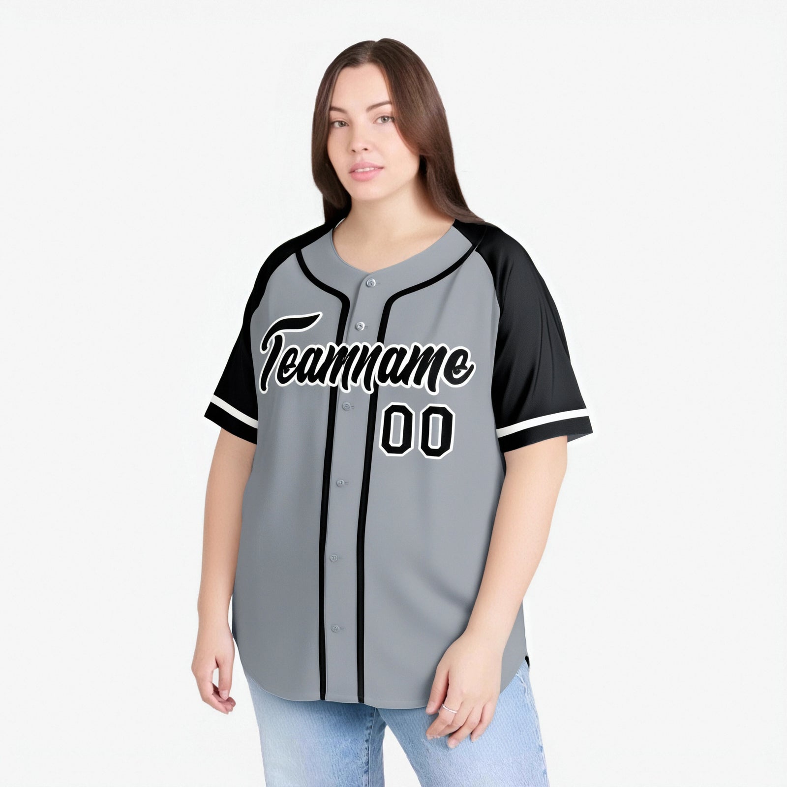 Custom Gray Black Authentic Raglan Sleeves Baseball Jersey