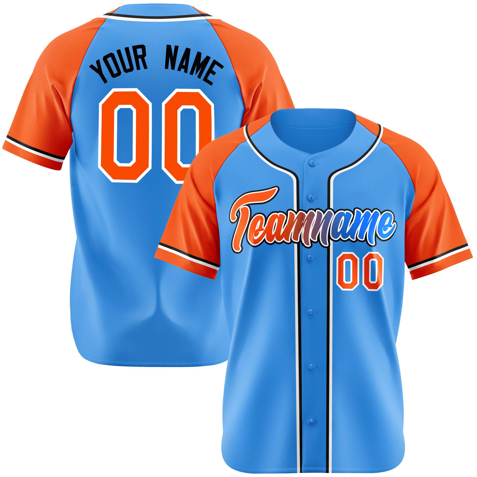 Custom Powder Blue Orange Authentic Raglan Sleeves Baseball Jersey