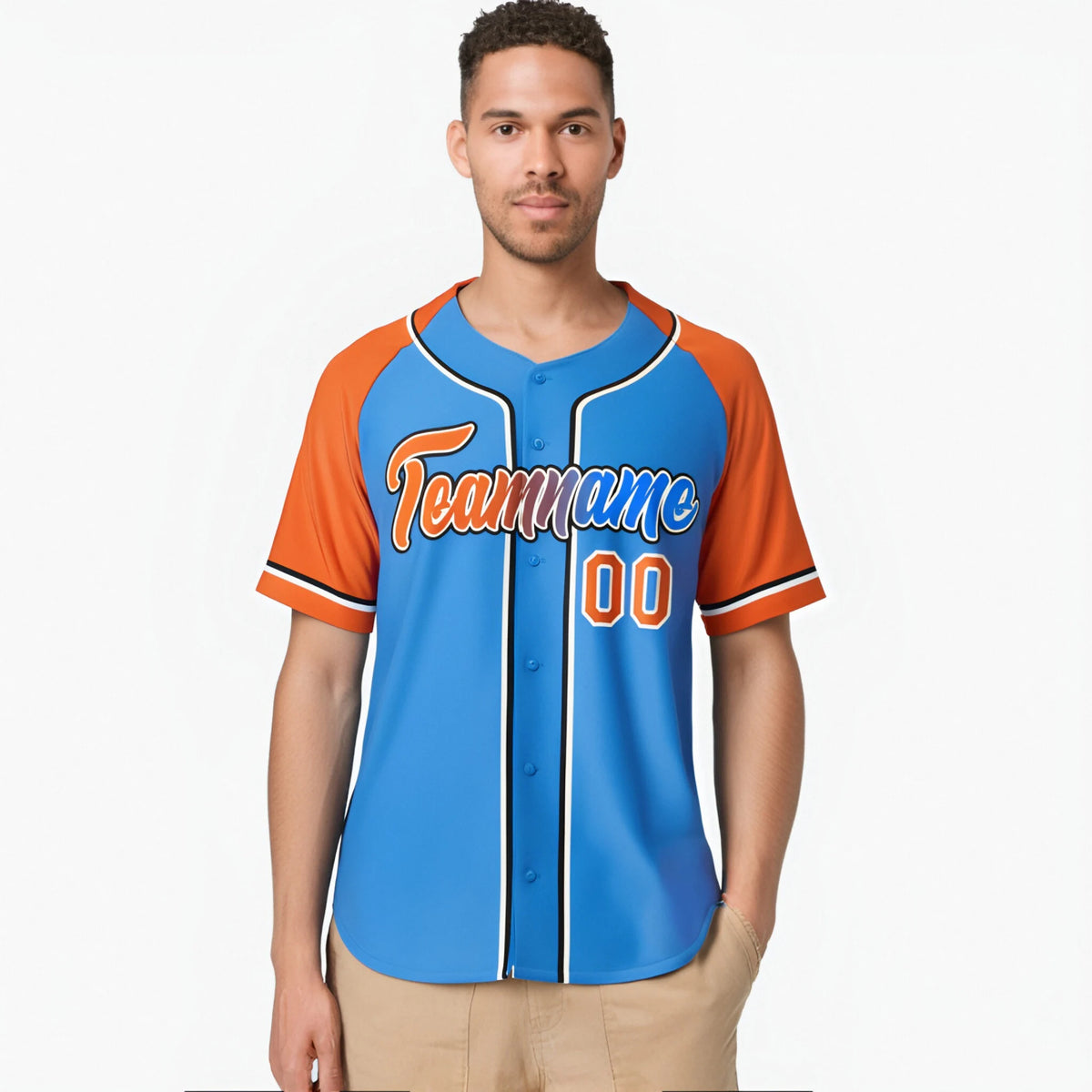 Custom Powder Blue Orange Authentic Raglan Sleeves Baseball Jersey