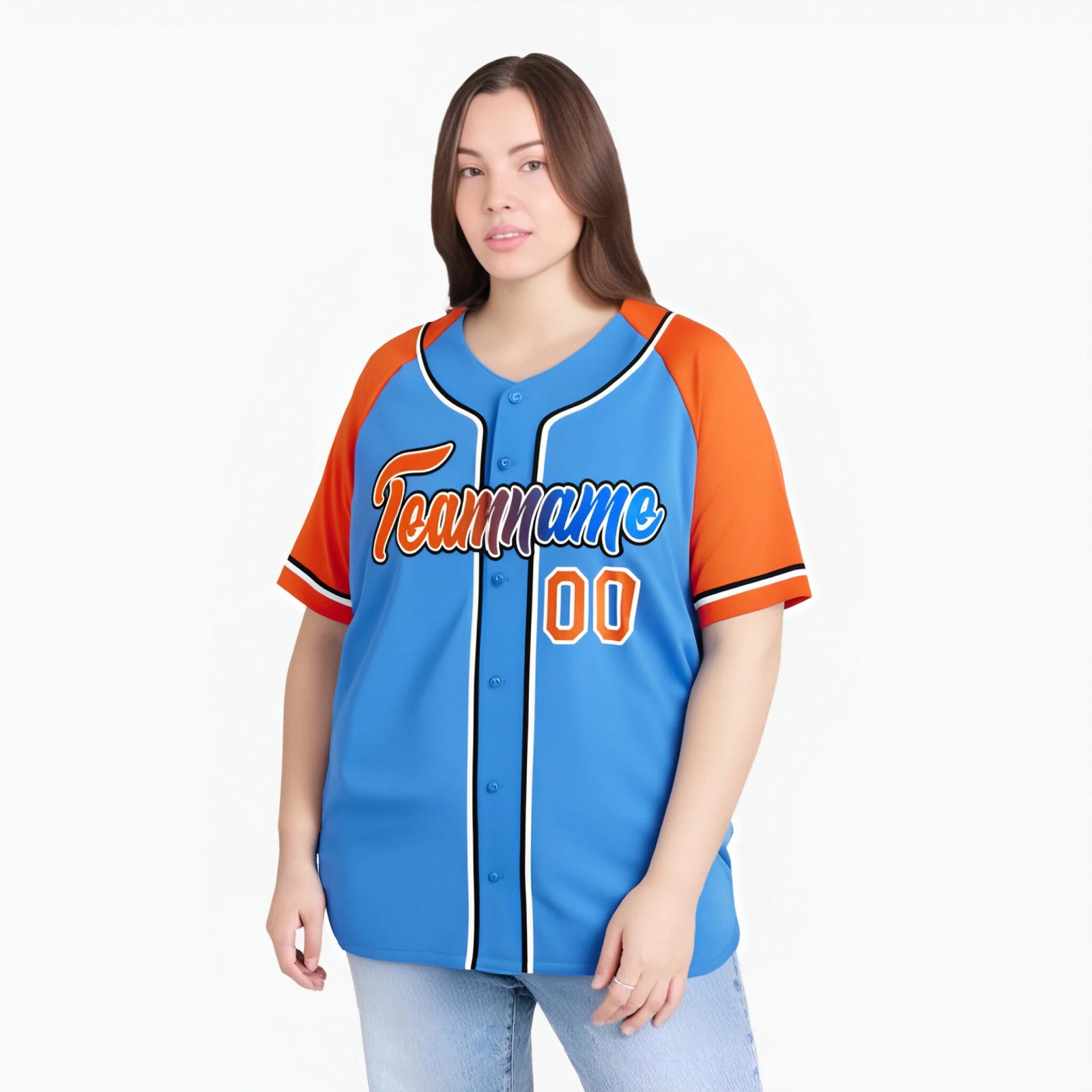 Custom Powder Blue Orange Authentic Raglan Sleeves Baseball Jersey