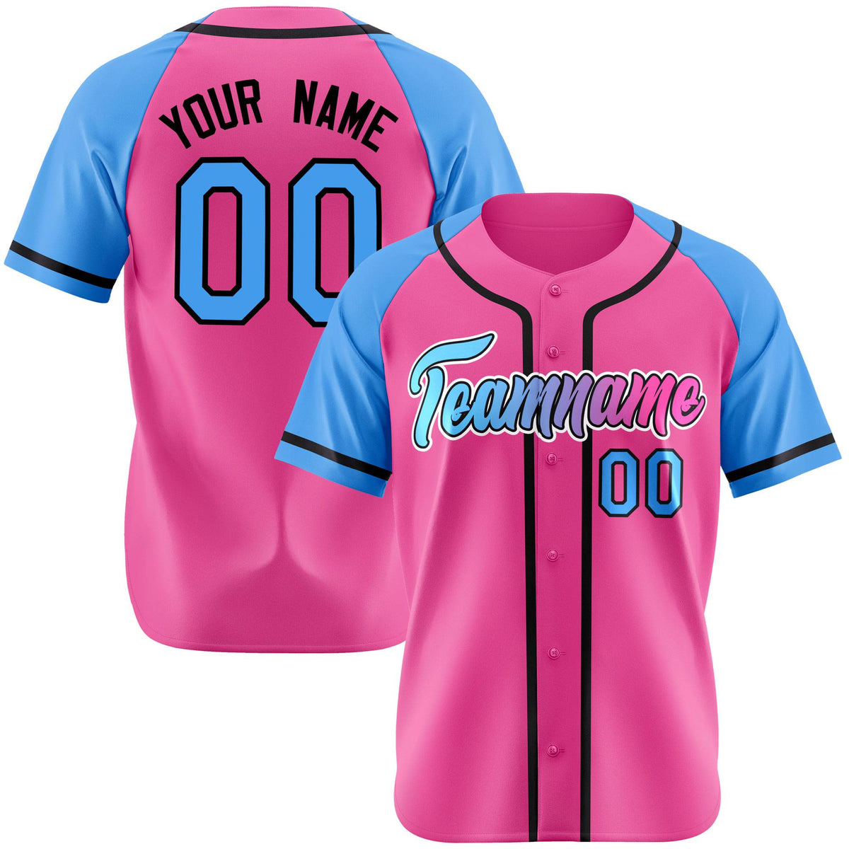 Custom Pink Powder Blue Authentic Raglan Sleeves Baseball Jersey