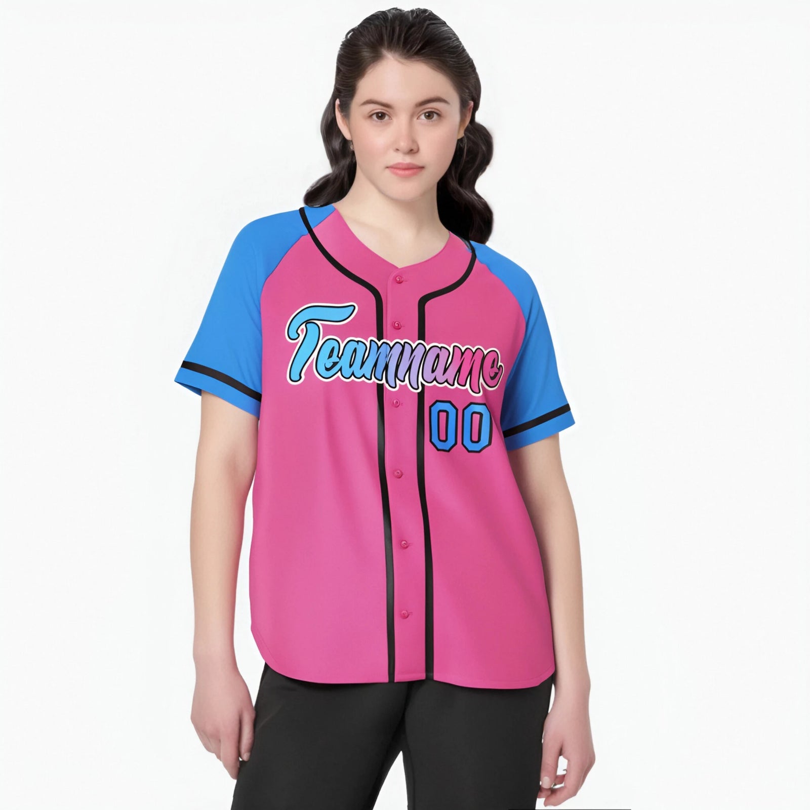 Custom Pink Powder Blue Authentic Raglan Sleeves Baseball Jersey