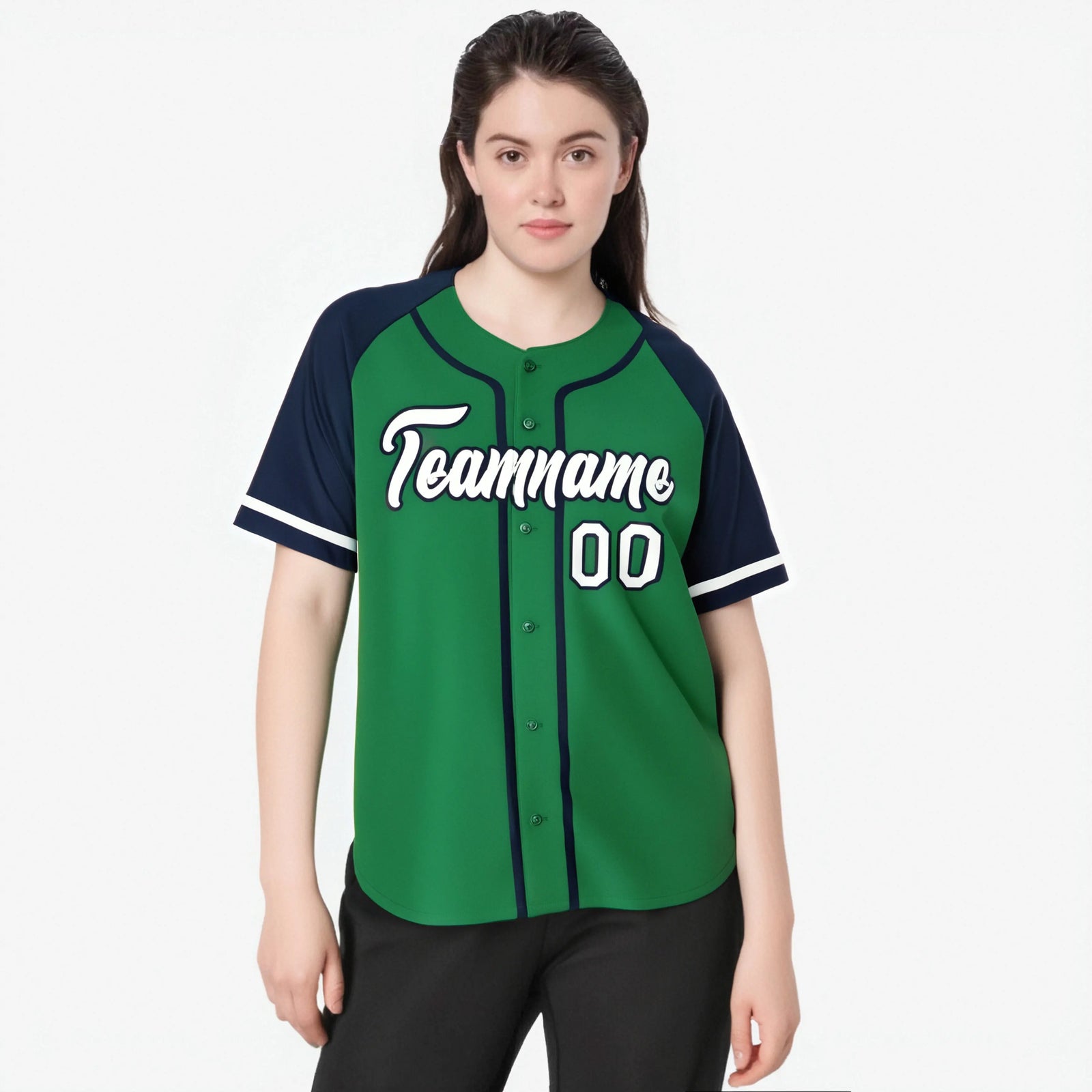 Custom Kelly Green Navy Authentic Raglan Sleeves Baseball Jersey