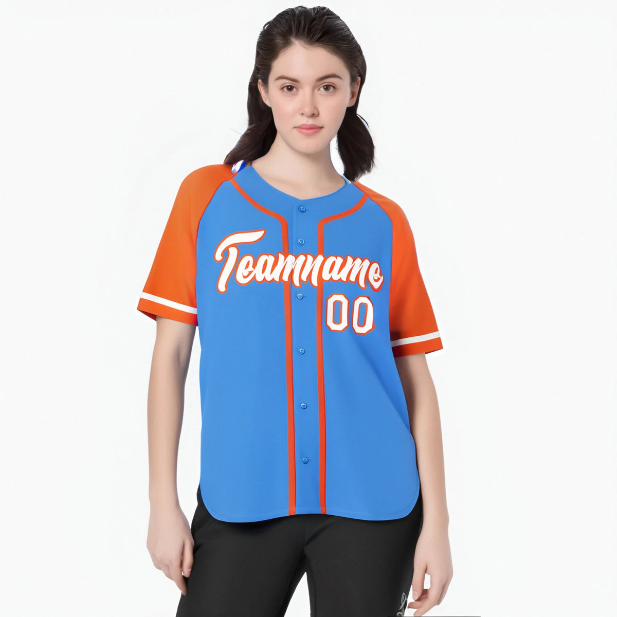 Custom Powder Blue Orange White Authentic Raglan Sleeves Baseball Jersey