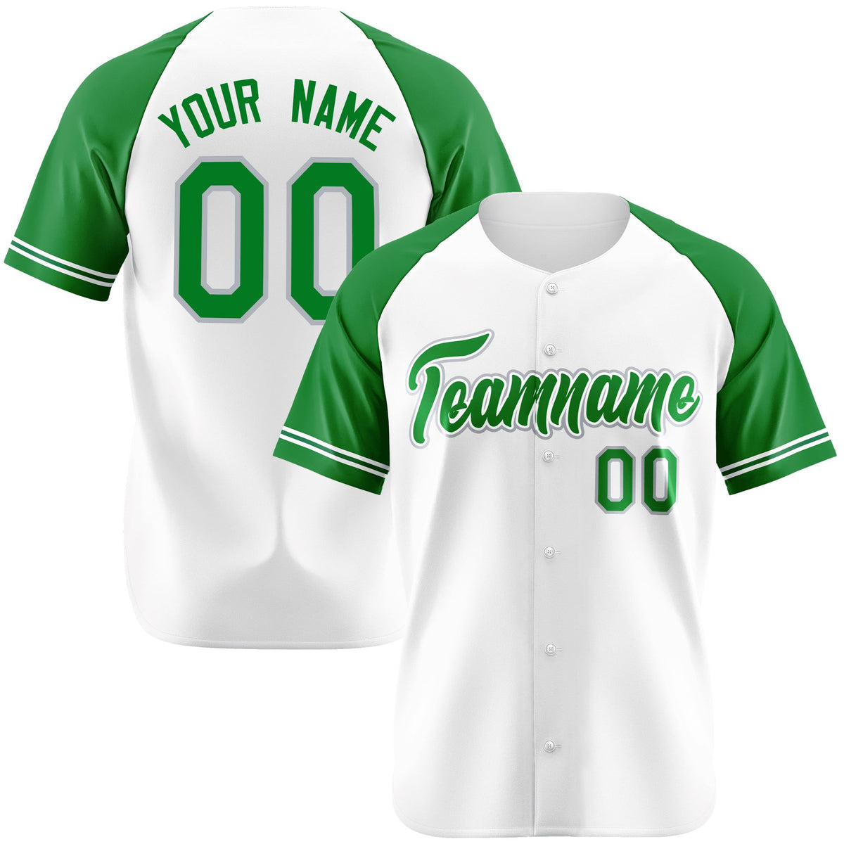 Custom White Kelly Green Authentic Raglan Sleeves Baseball Jersey