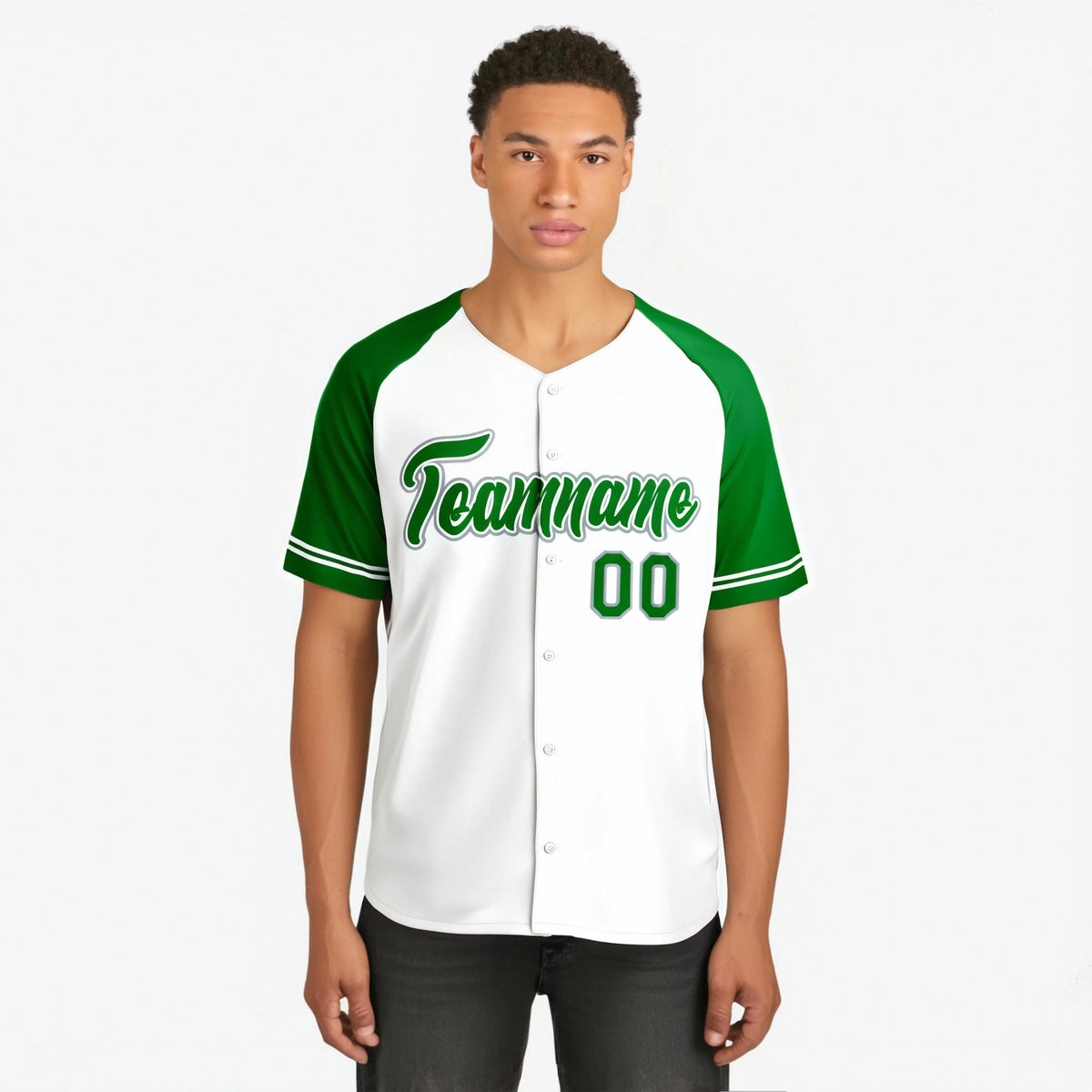 Custom White Kelly Green Authentic Raglan Sleeves Baseball Jersey