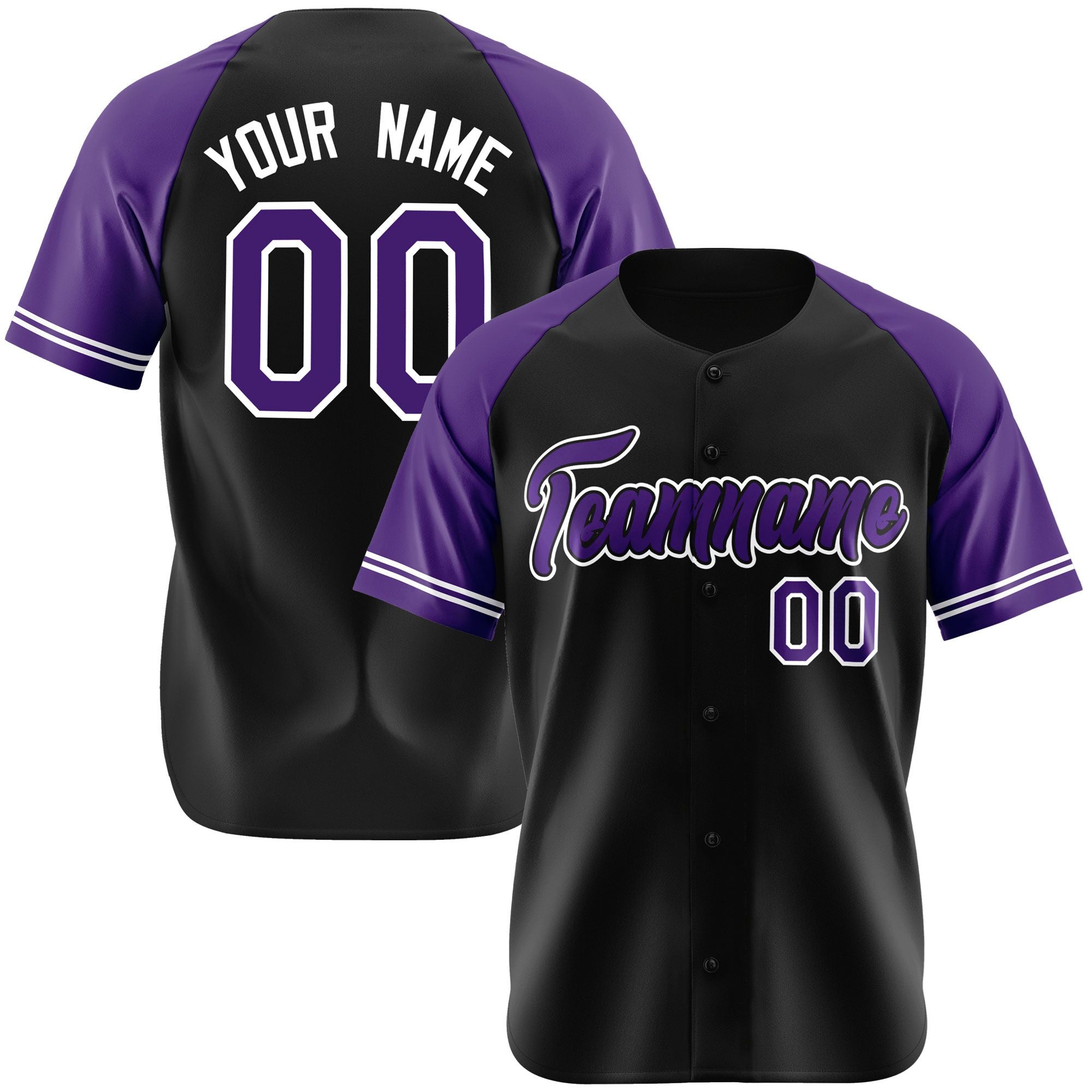 Custom Black Purple Authentic Raglan Sleeves Baseball Jersey