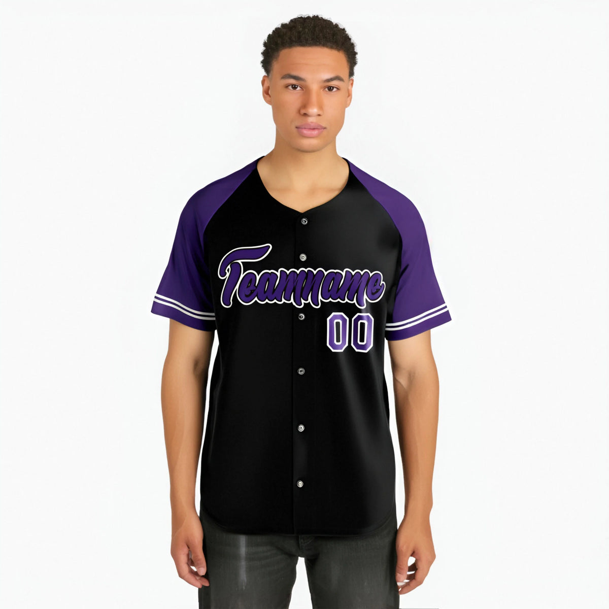 Custom Black Purple Authentic Raglan Sleeves Baseball Jersey