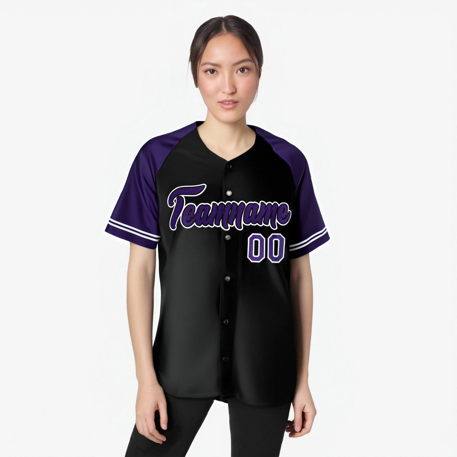 Custom Black Purple Authentic Raglan Sleeves Baseball Jersey